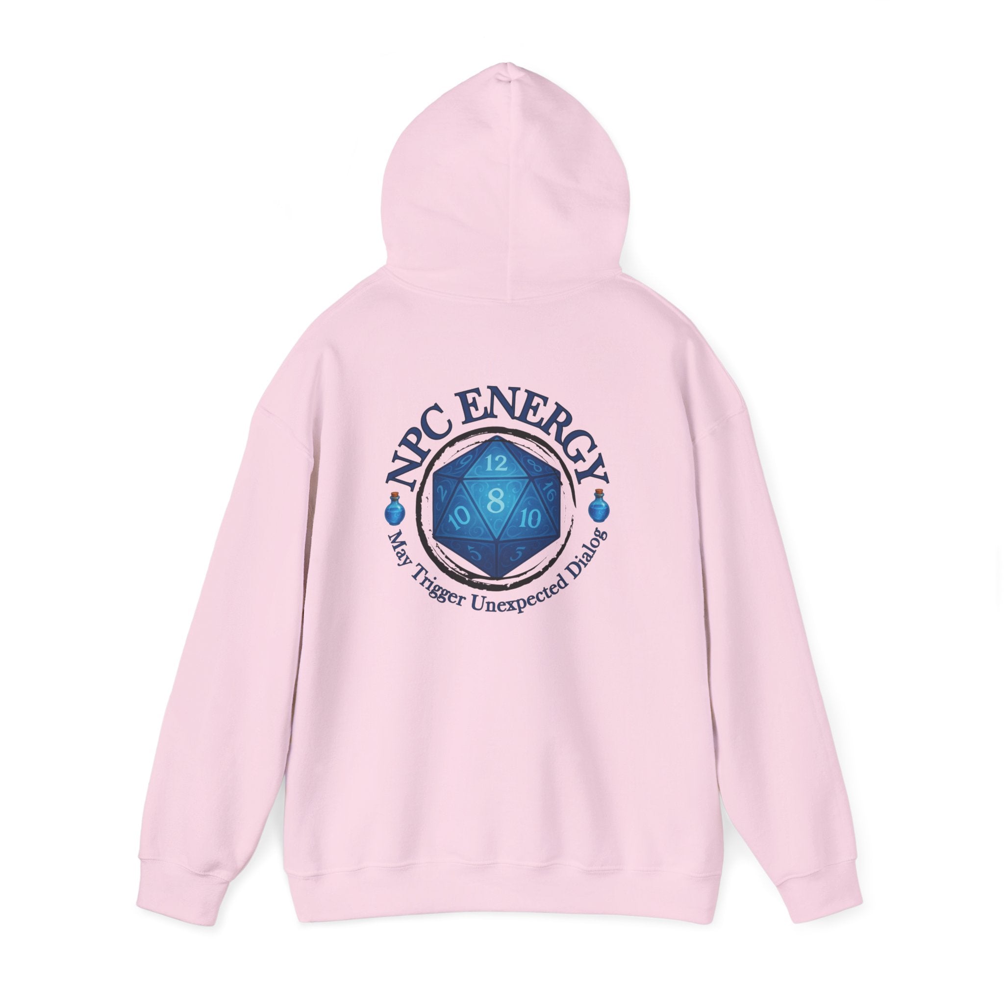 Funny Gamer Hoodie – NPC Energy Sweatshirt with D20 Dice & Dialogue Trigger Warning