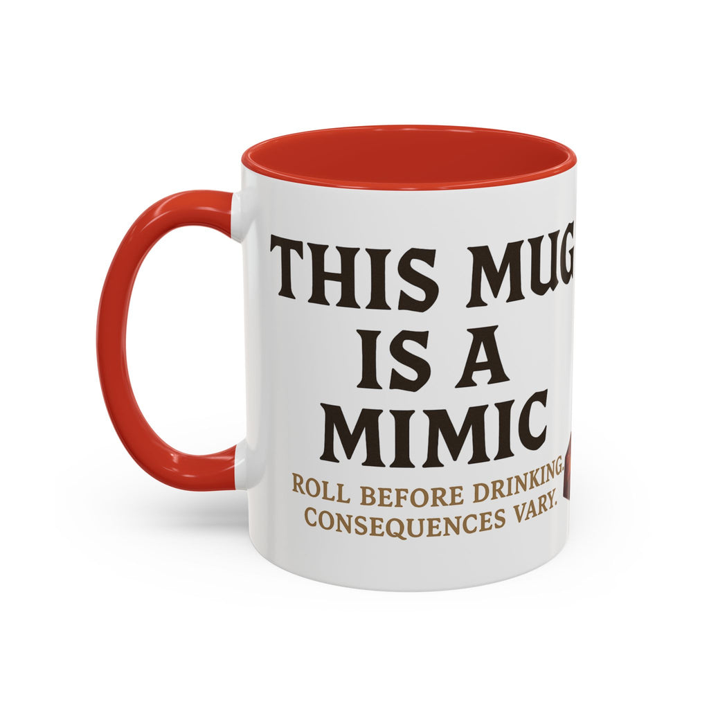 Funny RPG Mug – ‘This Mug Is a Mimic’ Coffee Cup for D&D Fans & Dungeon Crawlers