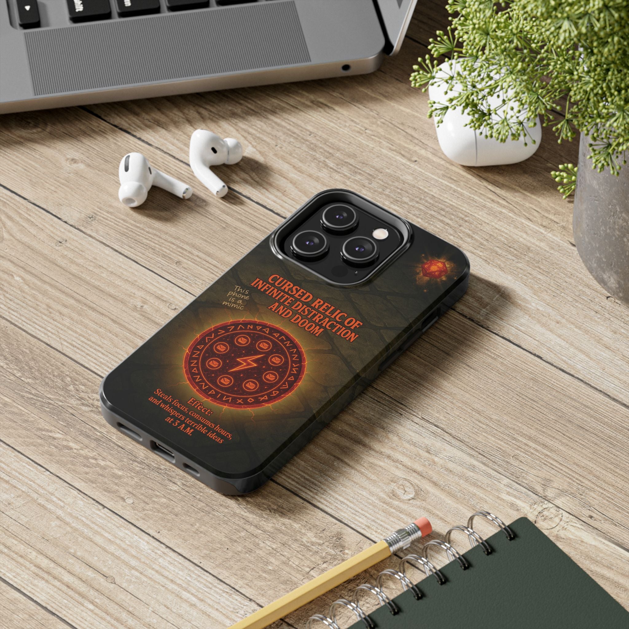 Cursed Relic Phone Case – 'Infinite Distraction & Doom' Protective RPG-Inspired Cover