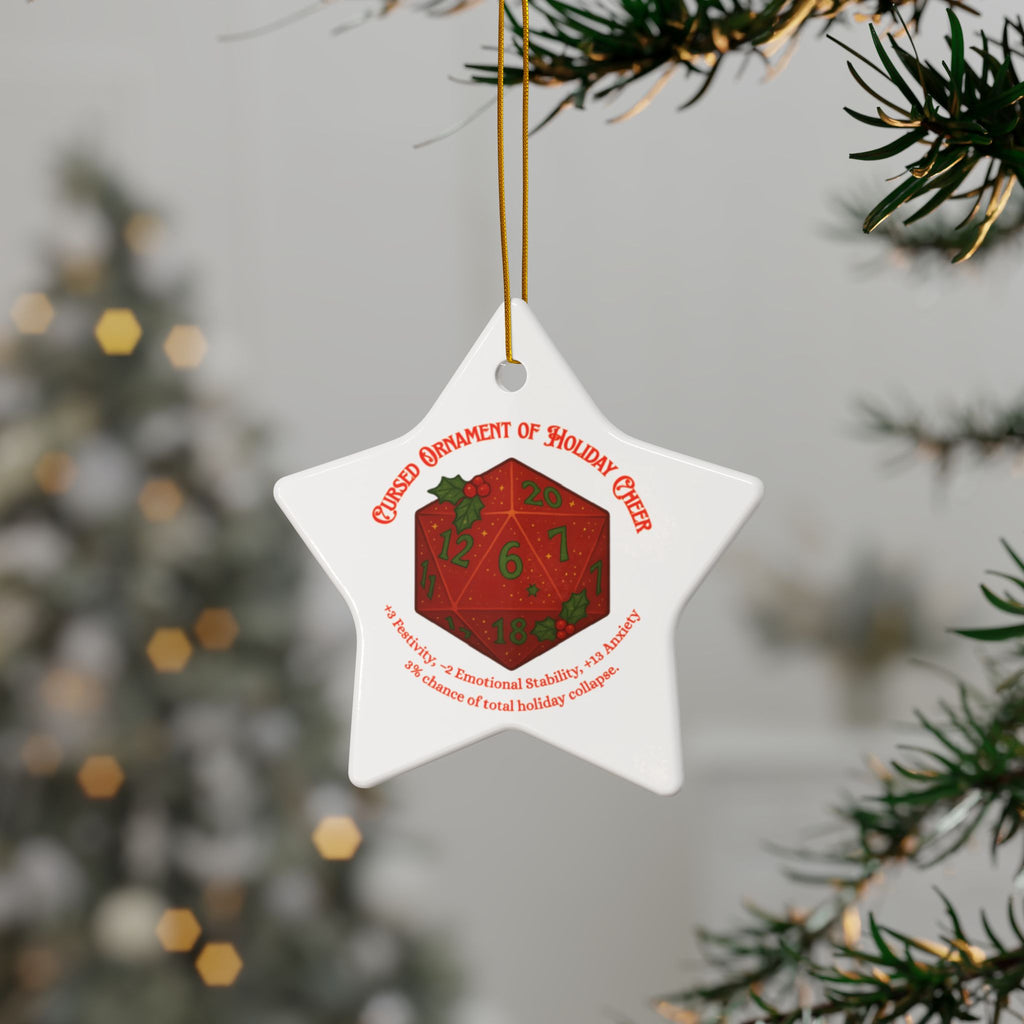 D&D Christmas Ornament – Cursed Ceramic Gamer Decor for Tree (Double-Sided)