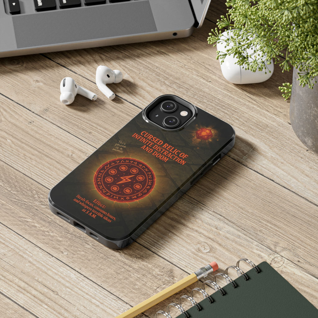 Cursed Relic Phone Case – 'Infinite Distraction & Doom' Protective RPG-Inspired Cover