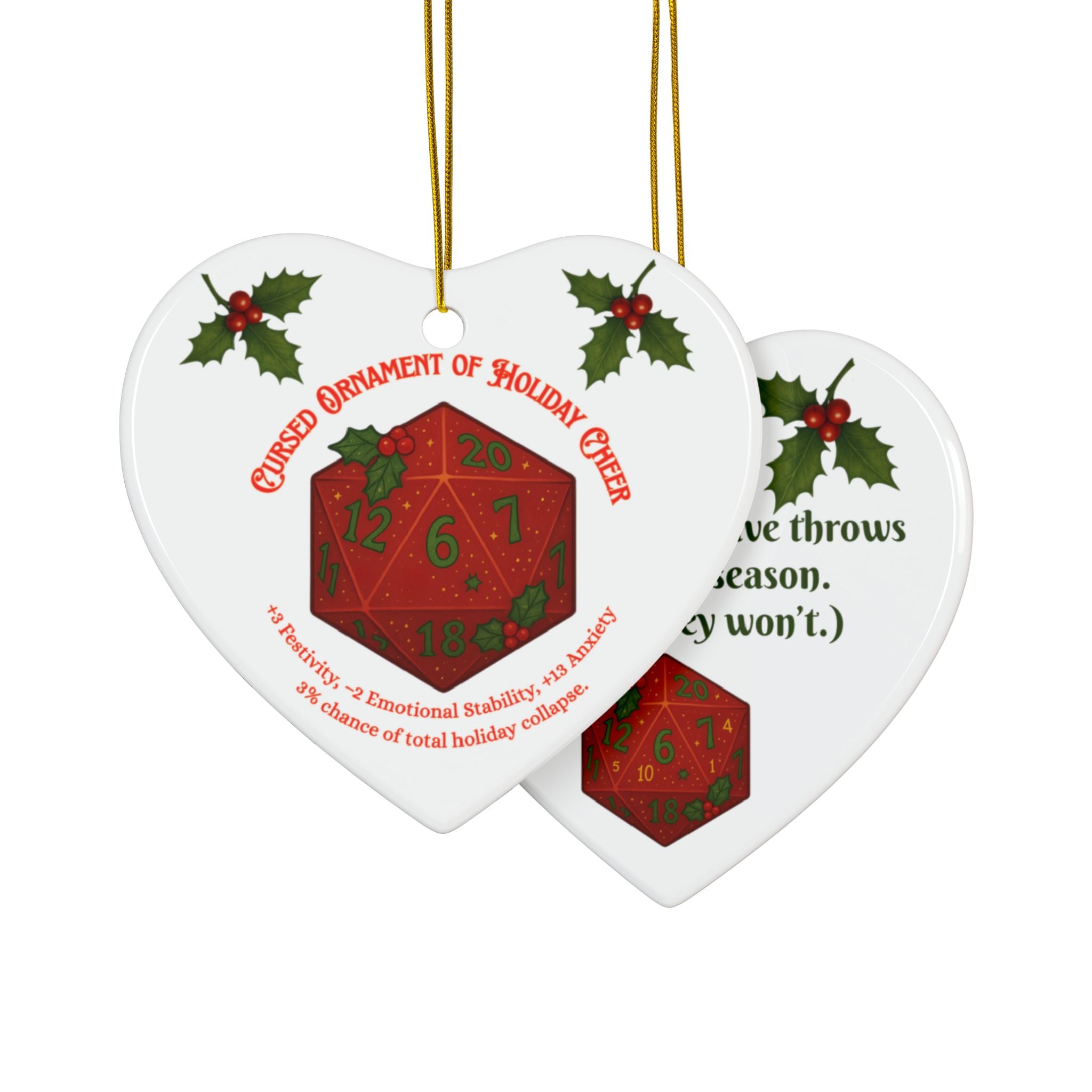 D&D Christmas Ornament – Cursed Ceramic Gamer Decor for Tree (Double-Sided)
