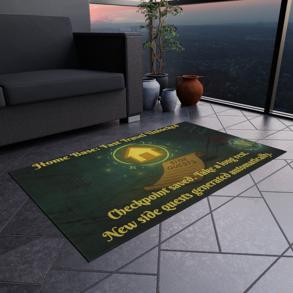 Gamer Doormat – 'Fast Travel Unlocked' Rug for RPG Home Base or Nerdy Entryways