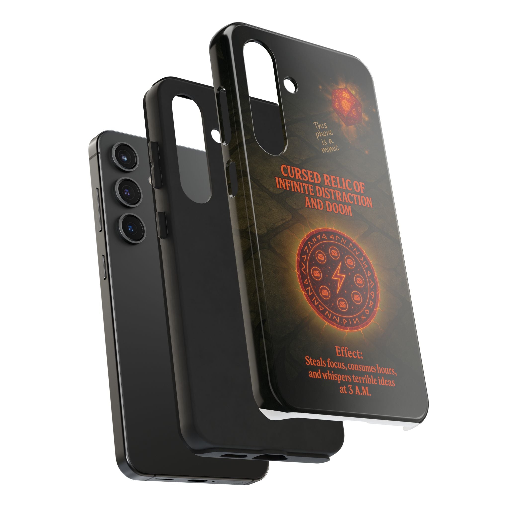 Cursed Relic Phone Case – 'Infinite Distraction & Doom' Protective RPG-Inspired Cover