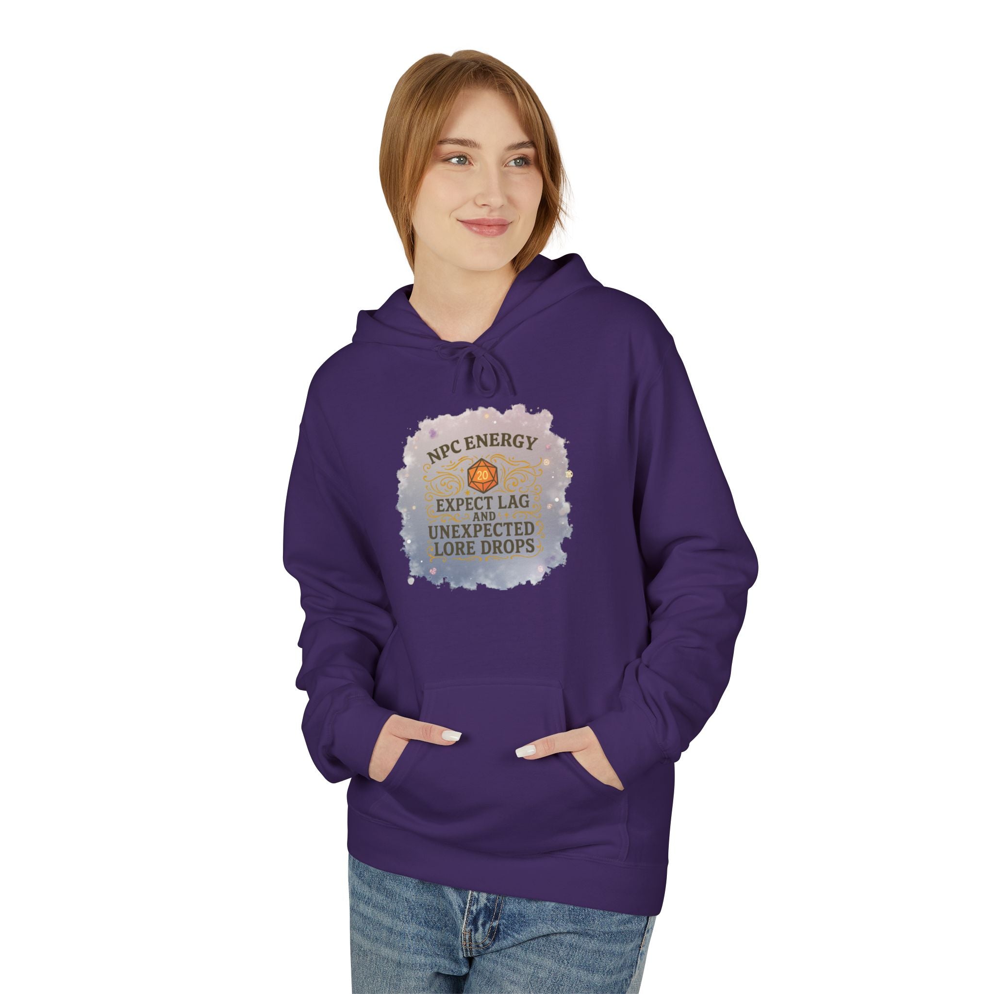 NPC Energy Hoodie – Funny Gamer Hoodie with Lore Drops & Lag Warning (RPG Style)