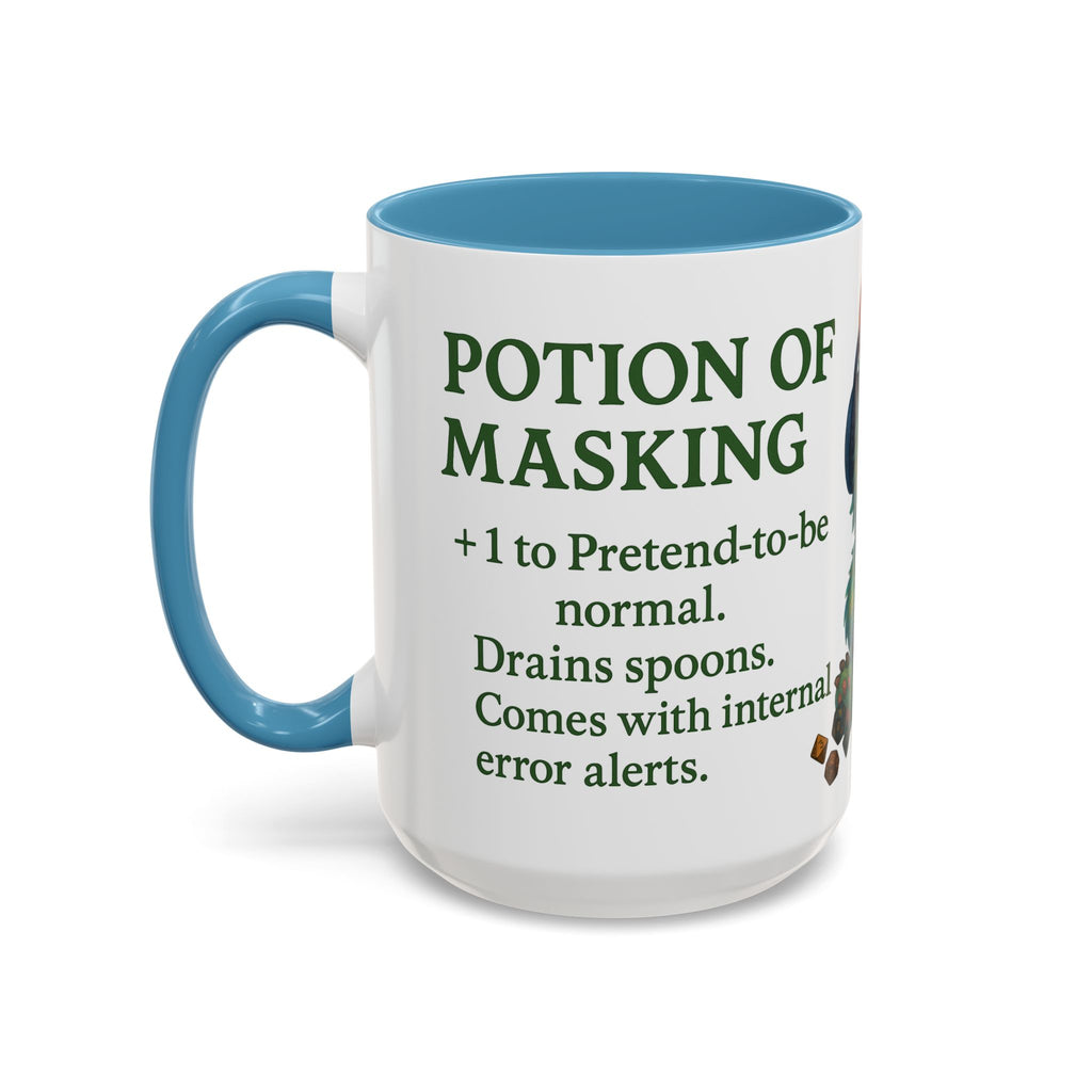 Neurodivergent Mug – 'Potion of Masking' Coffee Cup with Cute Autism Monster Art