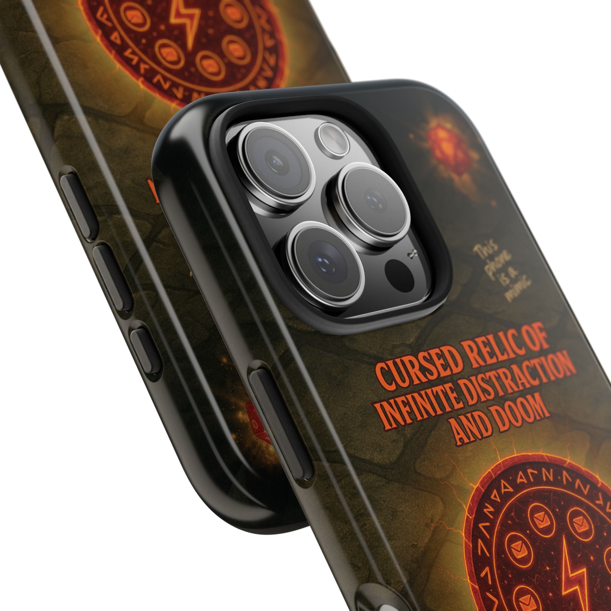 Cursed Relic Phone Case – 'Infinite Distraction & Doom' Protective RPG-Inspired Cover