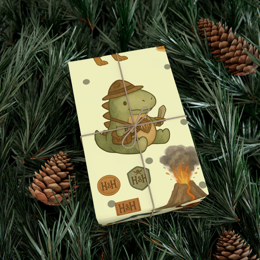 Dinosaur Gift Wrap Papers, Adventurous Holiday Gift RPG wrapping paper