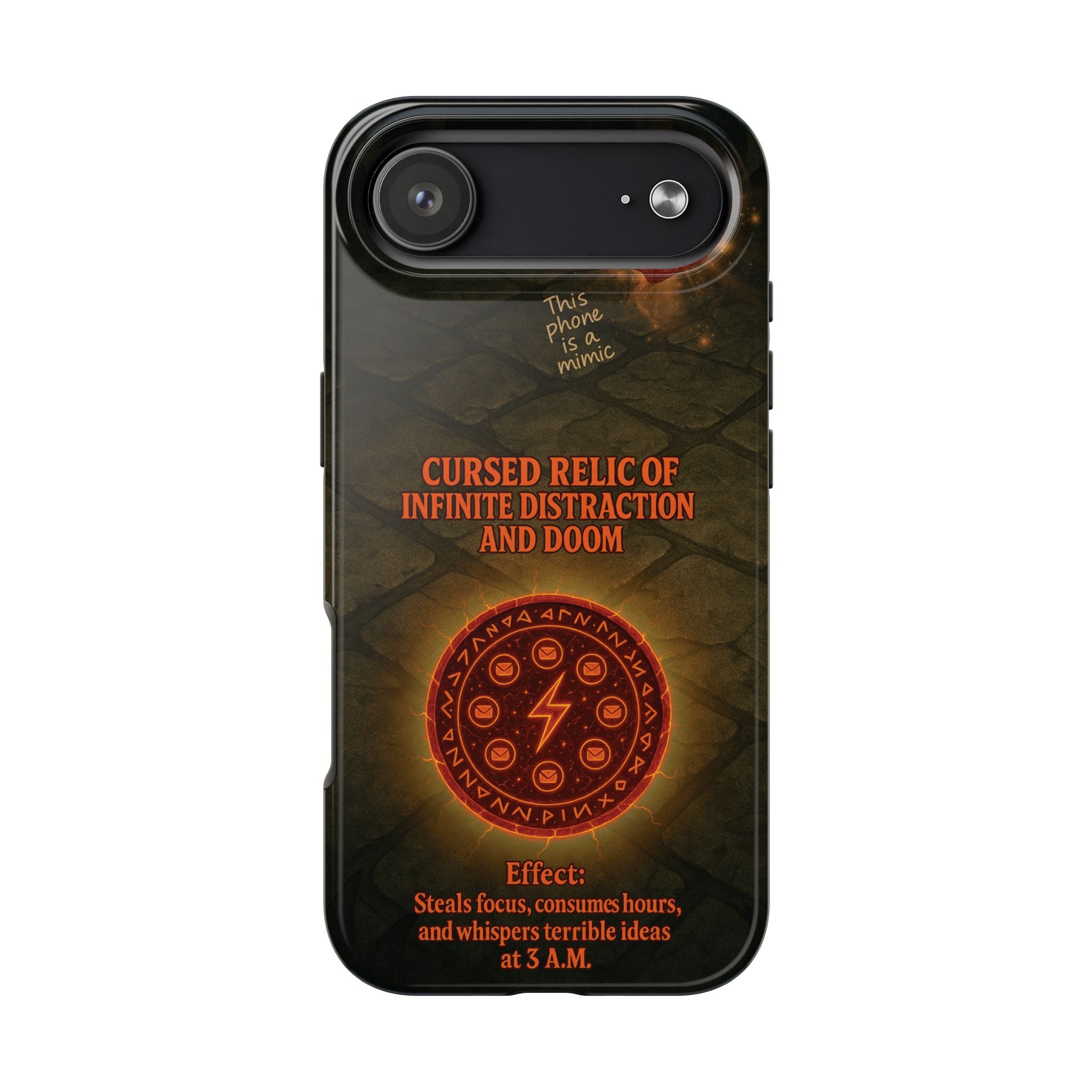 Cursed Relic Phone Case – 'Infinite Distraction & Doom' Protective RPG-Inspired Cover