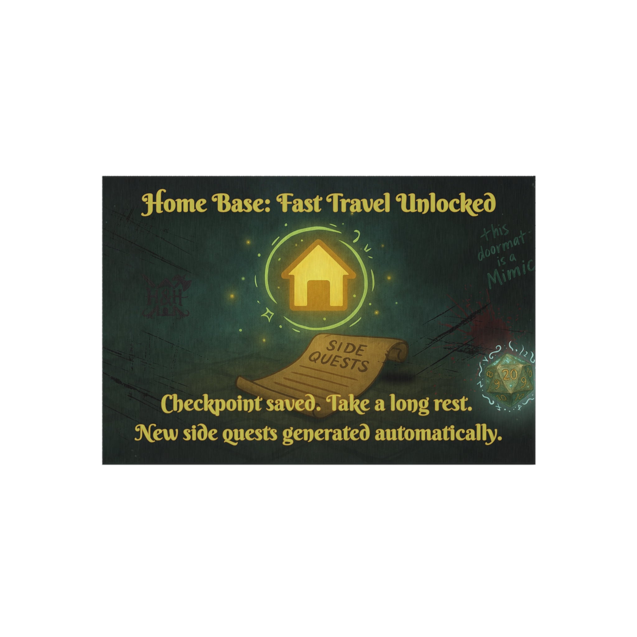 Gamer Doormat – 'Fast Travel Unlocked' Rug for RPG Home Base or Nerdy Entryways
