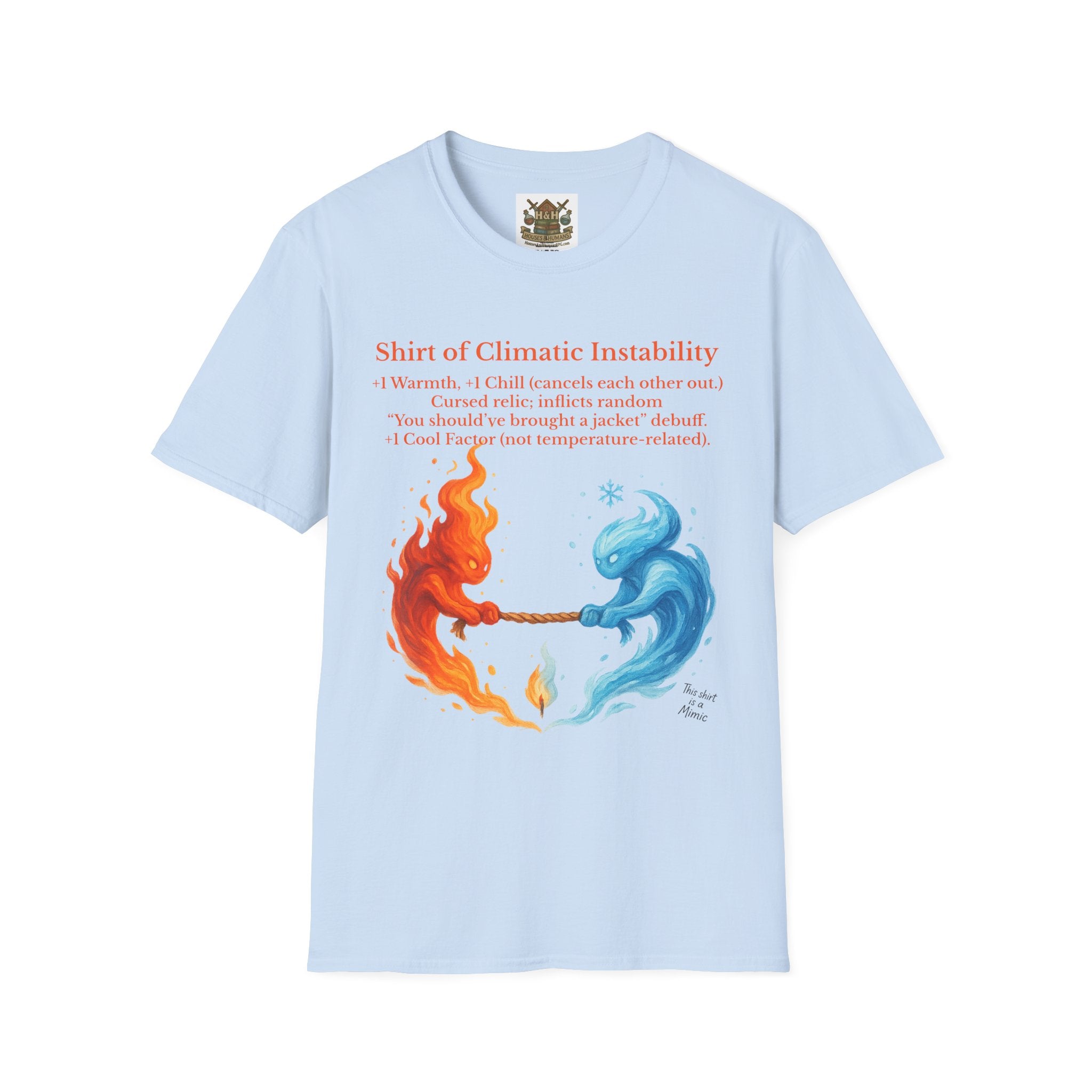 Funny RPG Shirt – ‘Shirt of Climatic Instability’ Cursed Relic Tee by Houses & Humans