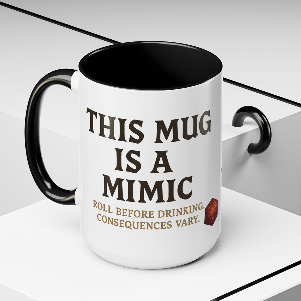 Funny RPG Mug – ‘This Mug Is a Mimic’ Coffee Cup for D&D Fans & Dungeon Crawlers