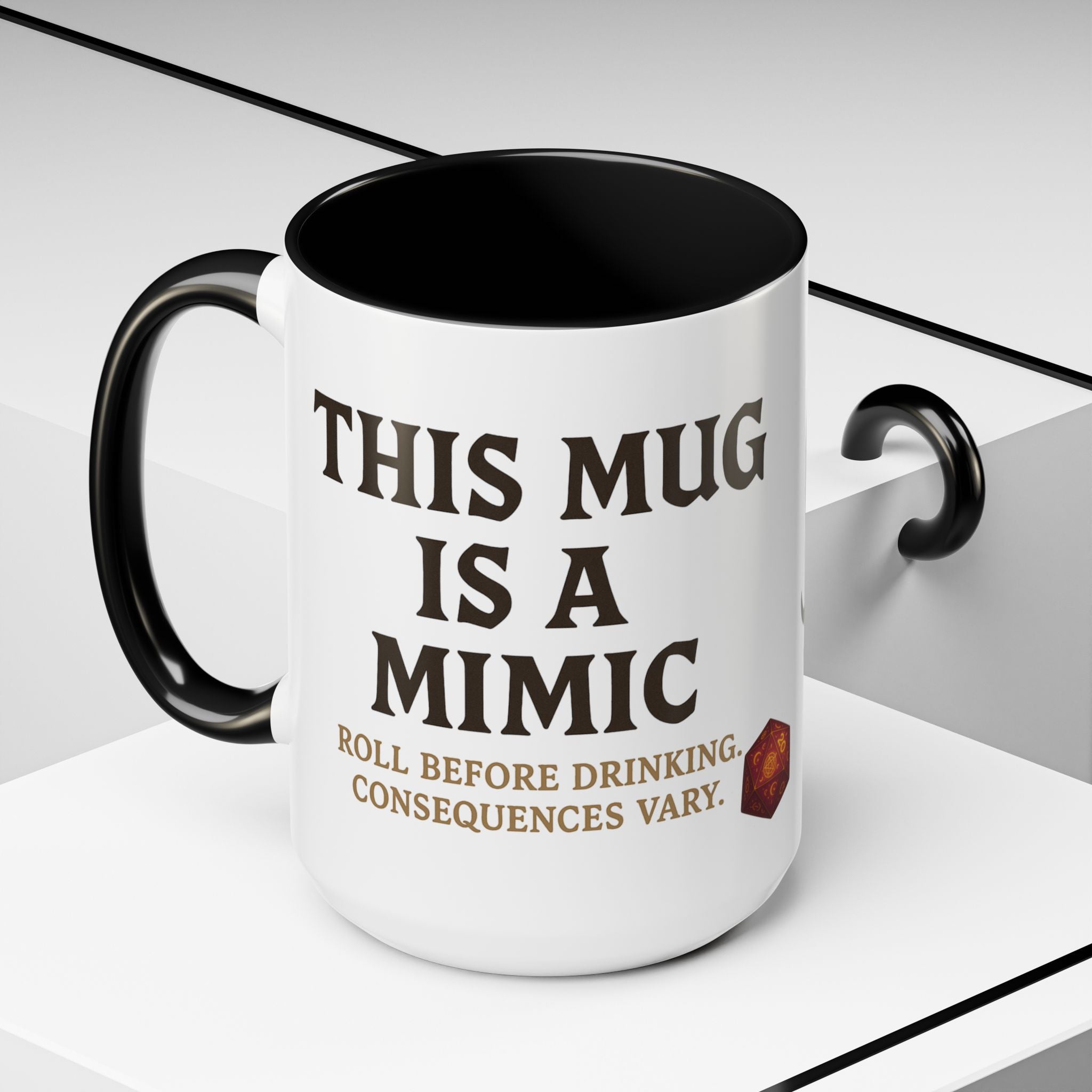 Funny RPG Mug – ‘This Mug Is a Mimic’ Coffee Cup for D&D Fans & Dungeon Crawlers