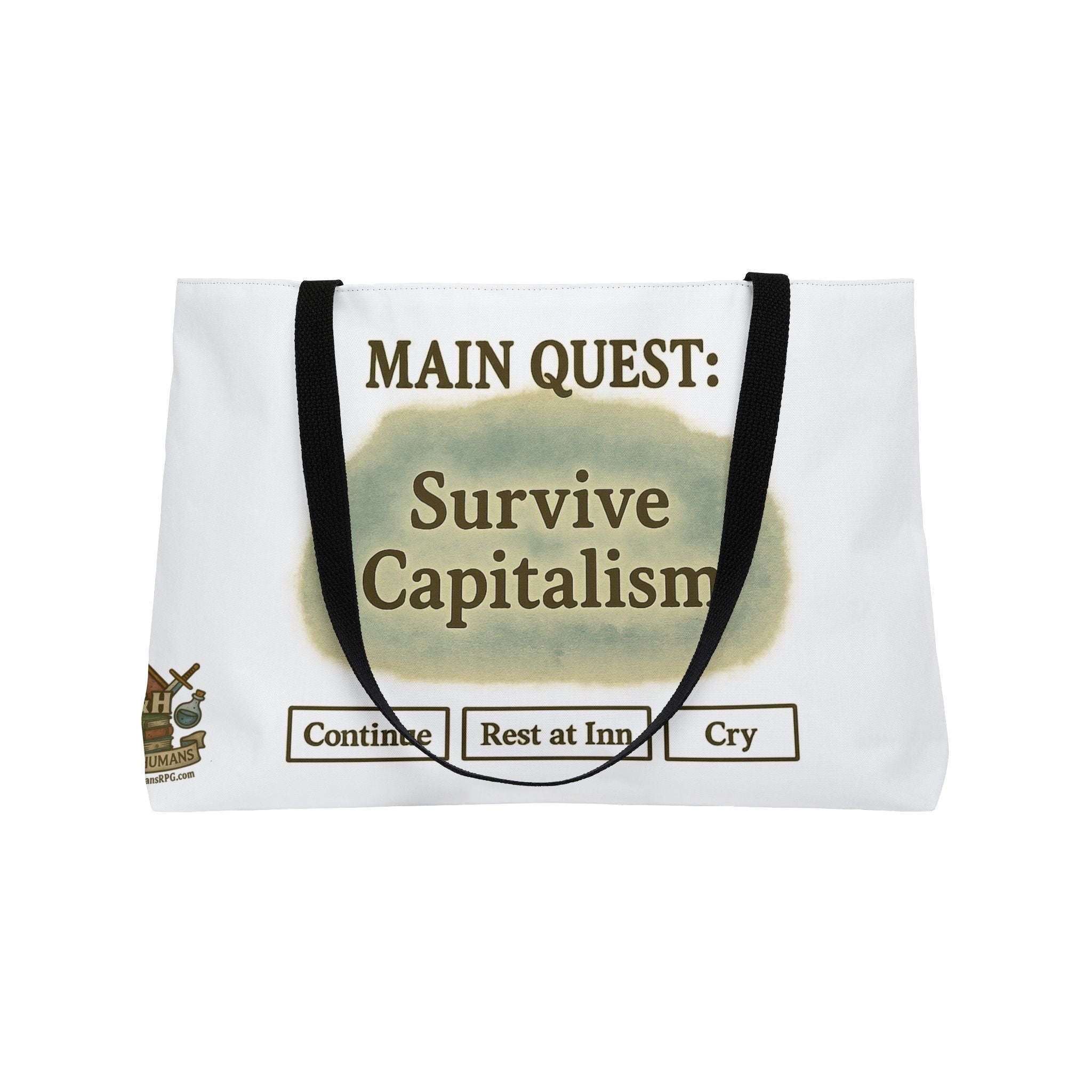 Main Quest: Survive Capitalism Tote – Funny Gamer Travel Bag | Press Start to Cope Canvas Tote