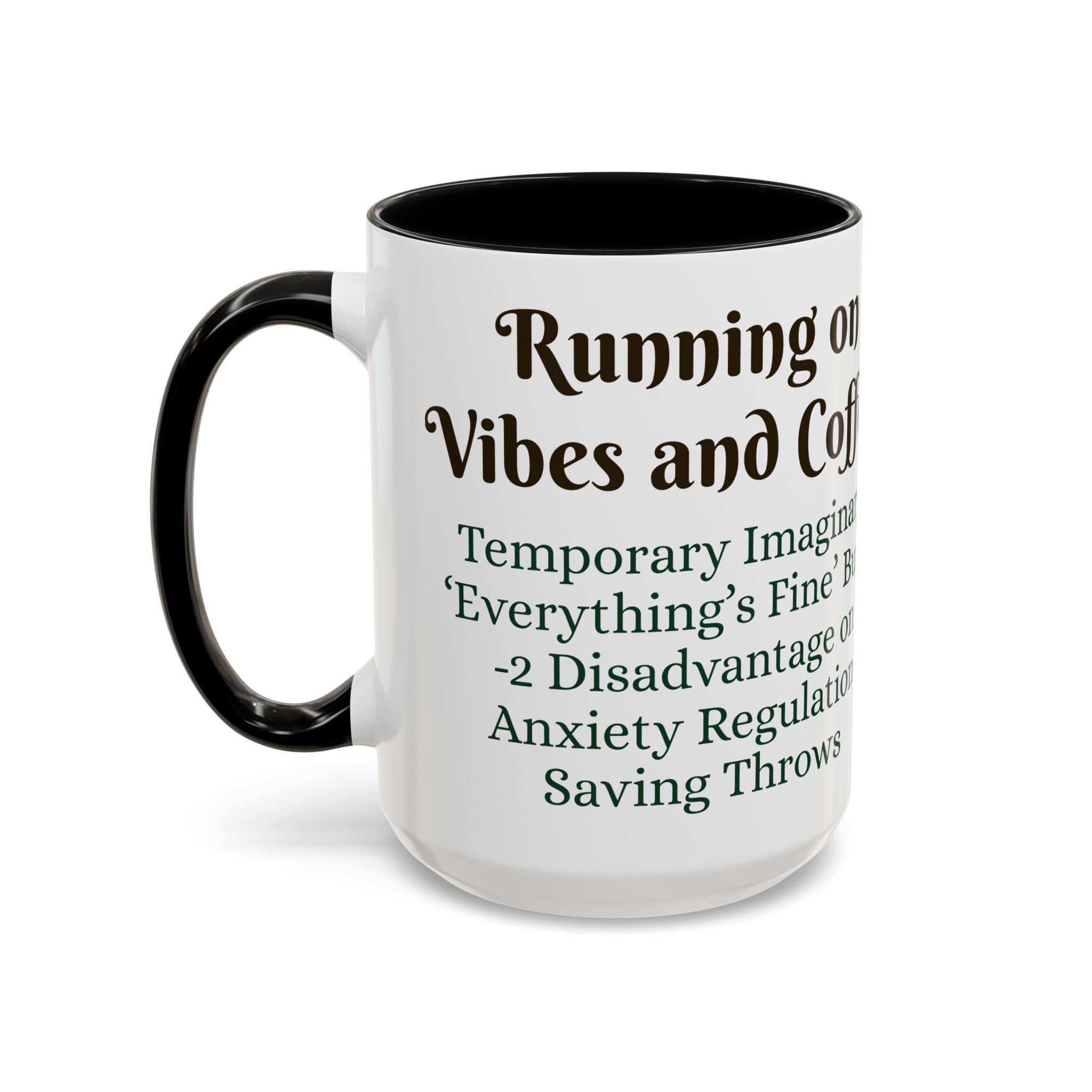 Gaming Coffee Mug – ‘Running on Vibes & Coffee’ Critical Brew Level for D&D Fans RPG