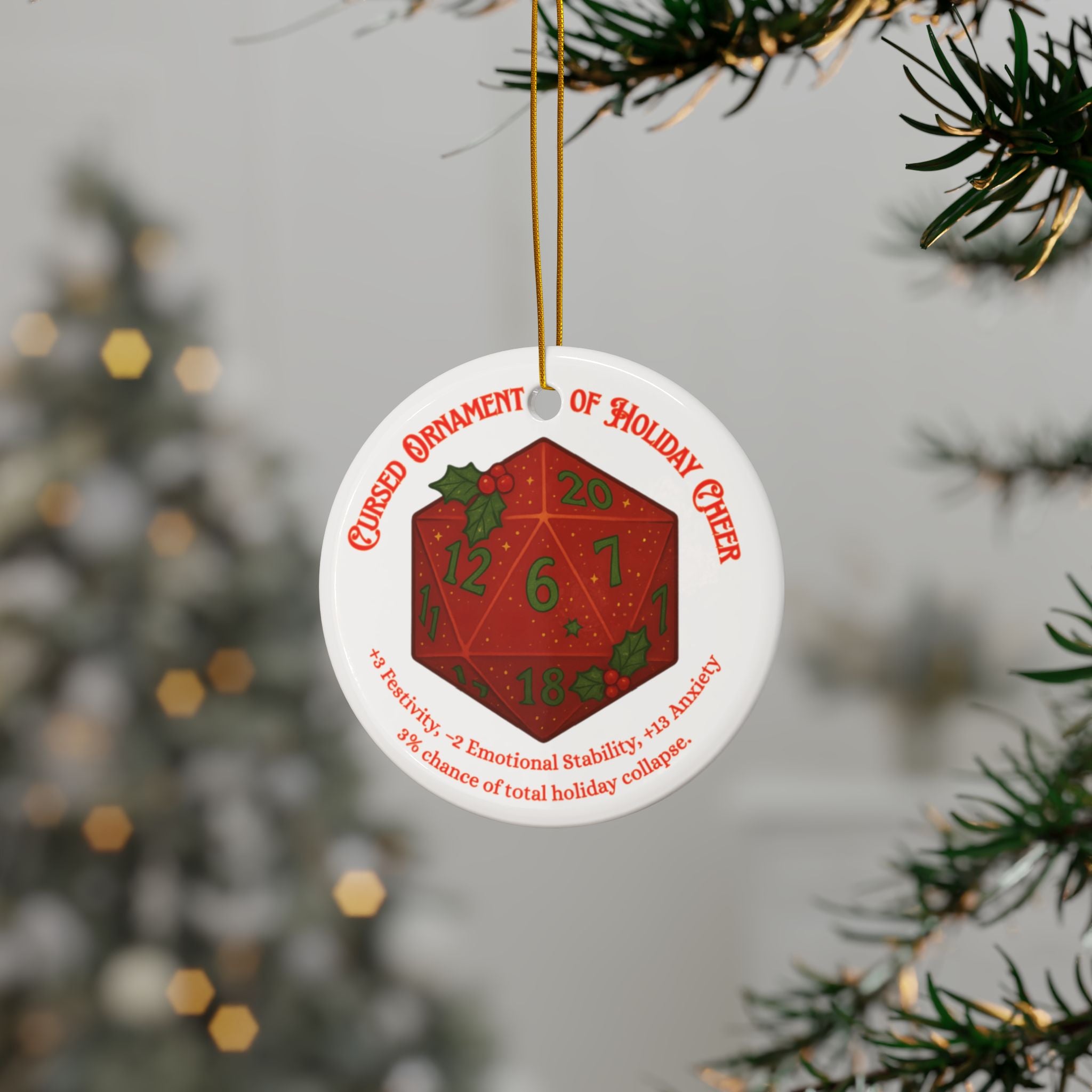 D&D Christmas Ornament – Cursed Ceramic Gamer Decor for Tree (Double-Sided)