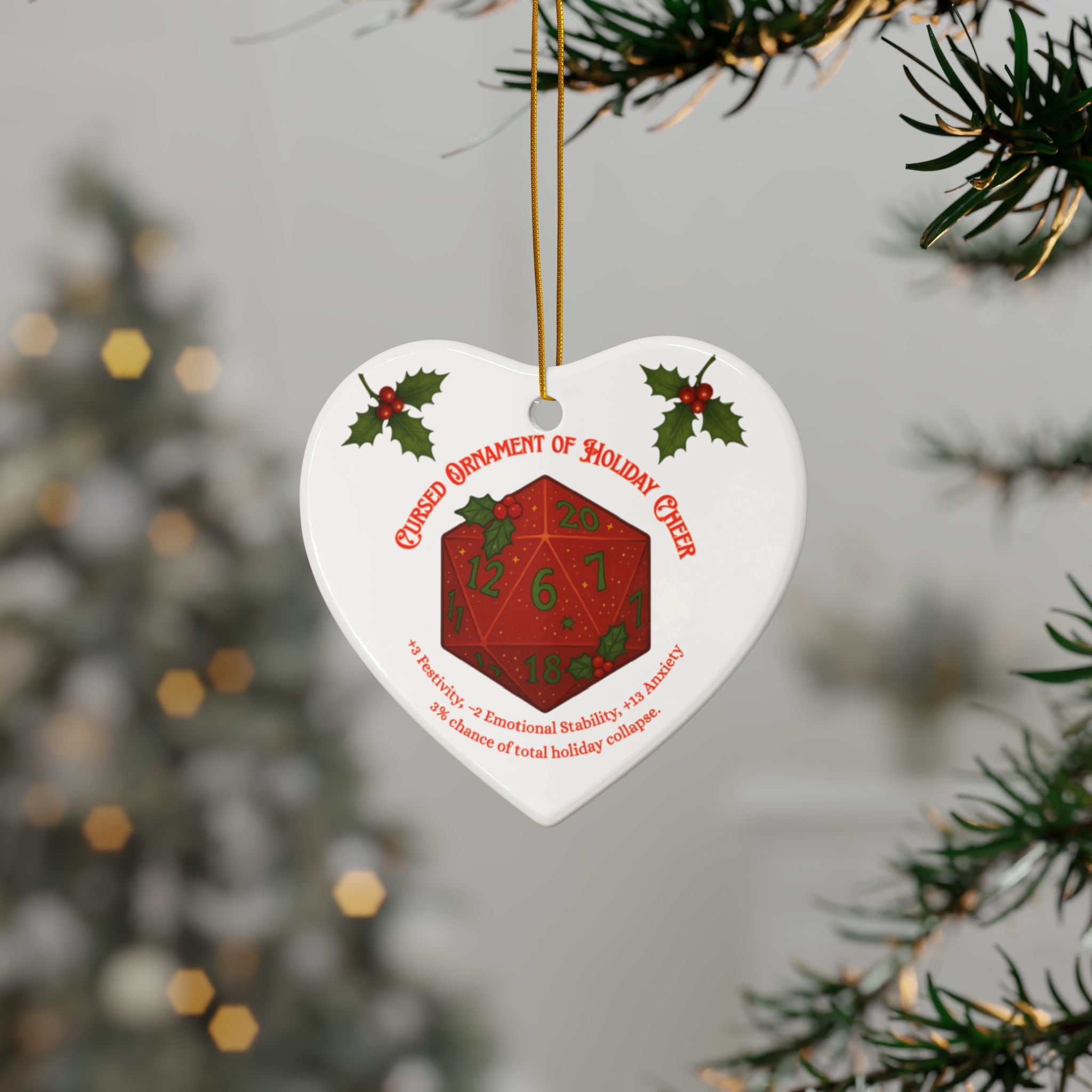 D&D Christmas Ornament – Cursed Ceramic Gamer Decor for Tree (Double-Sided)