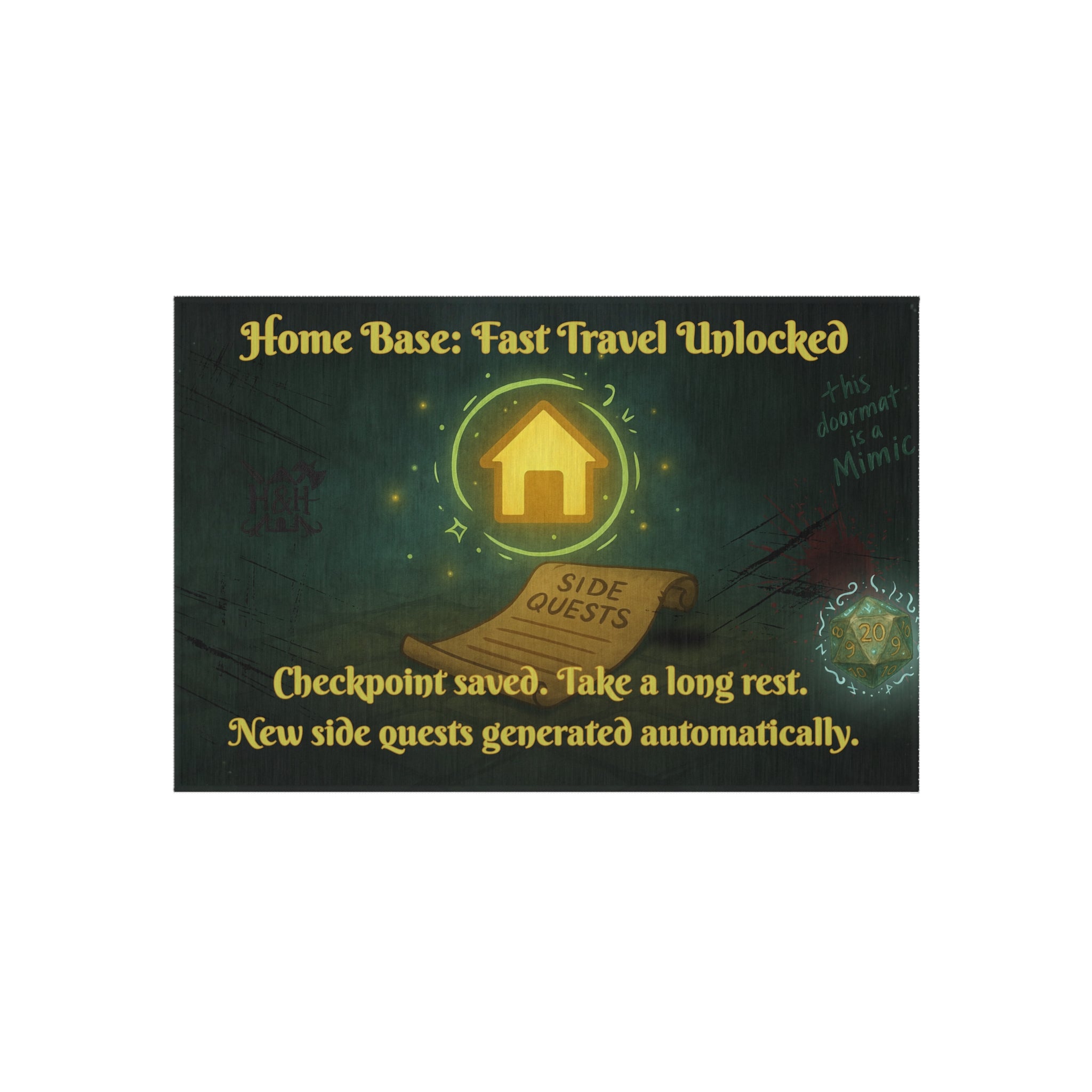 Gamer Doormat – 'Fast Travel Unlocked' Rug for RPG Home Base or Nerdy Entryways