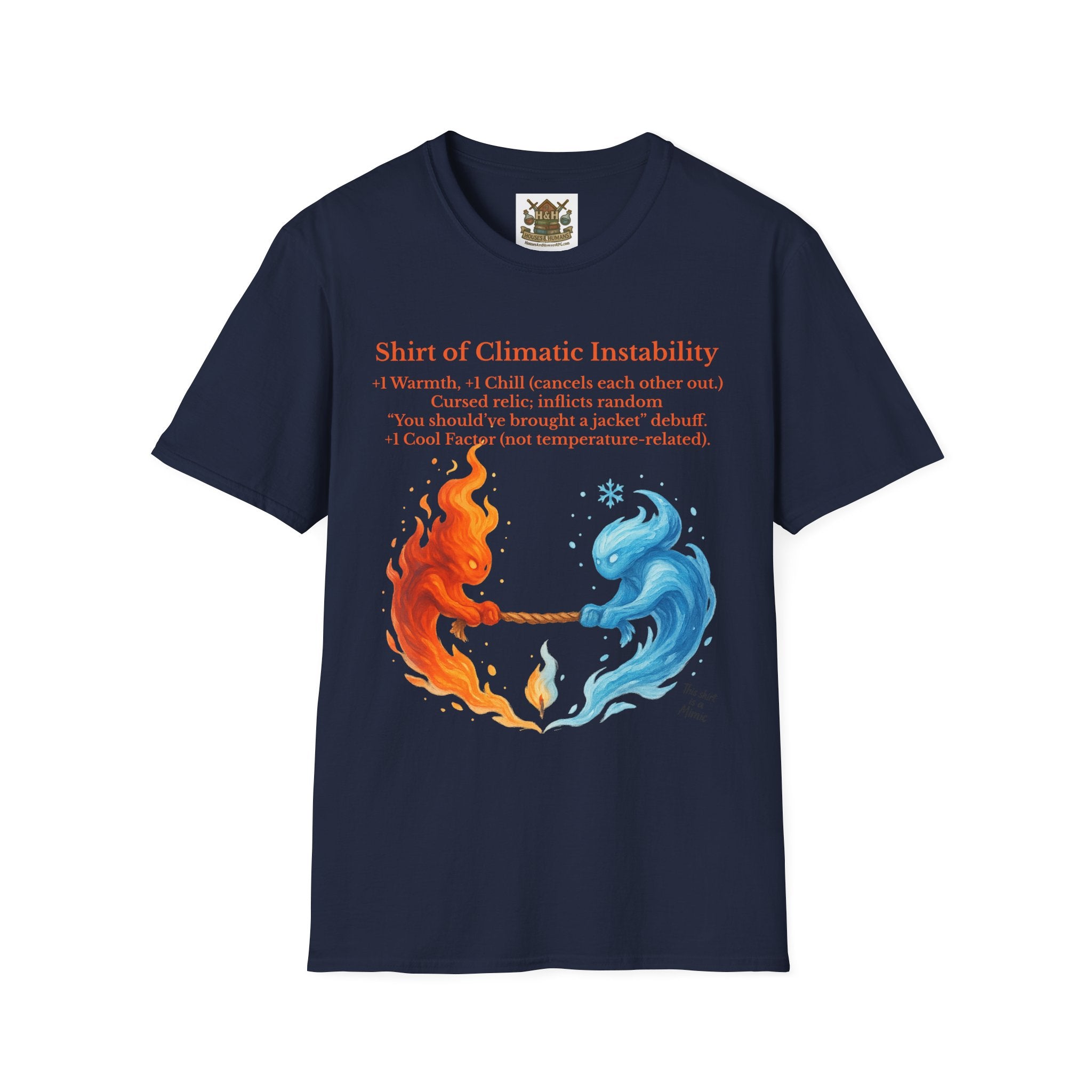 Funny RPG Shirt – ‘Shirt of Climatic Instability’ Cursed Relic Tee by Houses & Humans