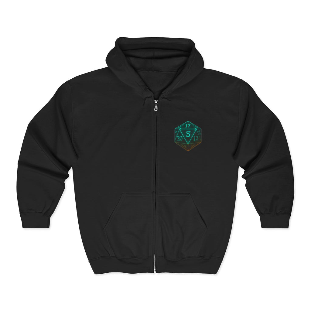 D20 Gamer Zip Hoodie — "Player Unavailable" Retro RPG Dice Design