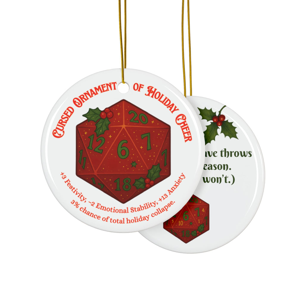 D&D Christmas Ornament – Cursed Ceramic Gamer Decor for Tree (Double-Sided)