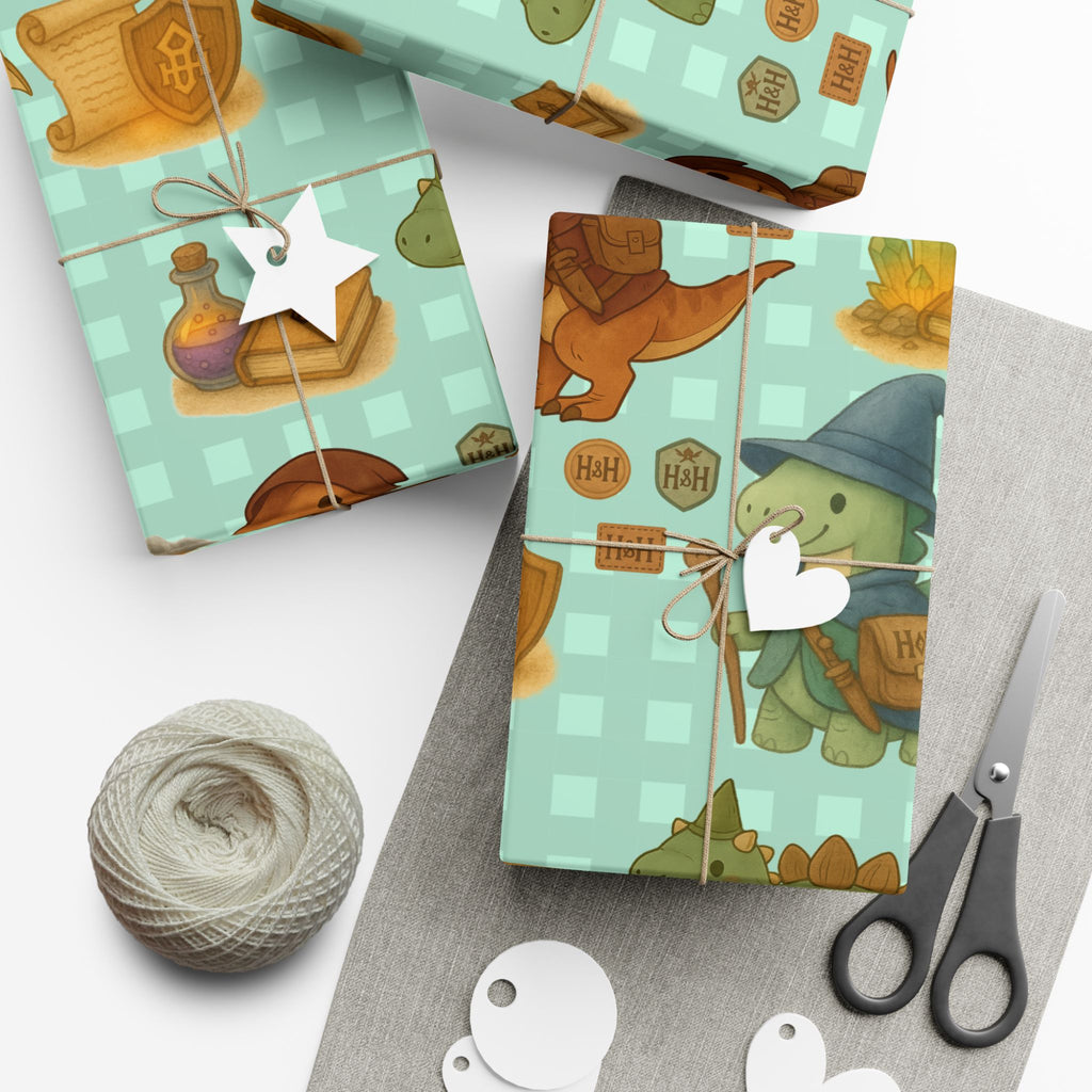 Dinosaur Gift Wrap Papers, Adventurous Holiday Gift RPG wrapping paper