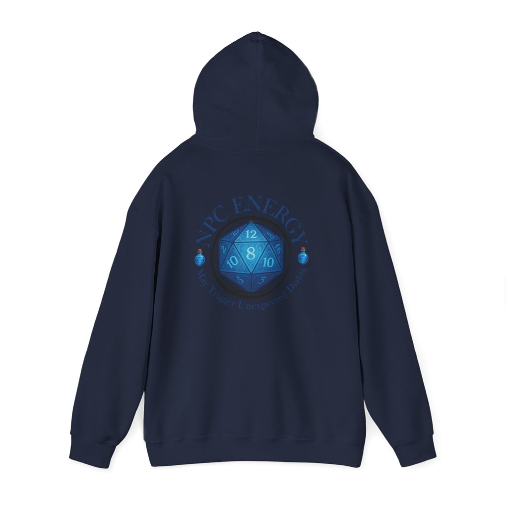 Funny Gamer Hoodie – NPC Energy Sweatshirt with D20 Dice & Dialogue Trigger Warning
