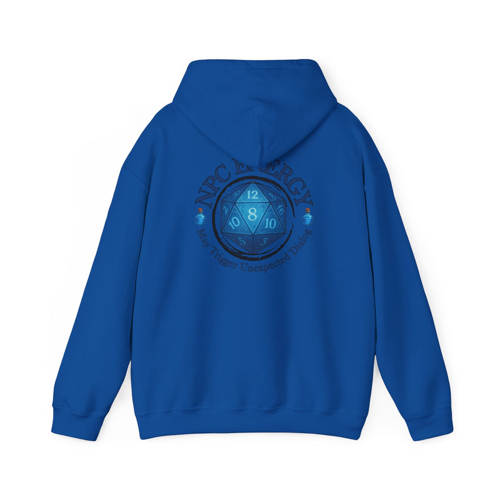 Funny Gamer Hoodie – NPC Energy Sweatshirt with D20 Dice & Dialogue Trigger Warning