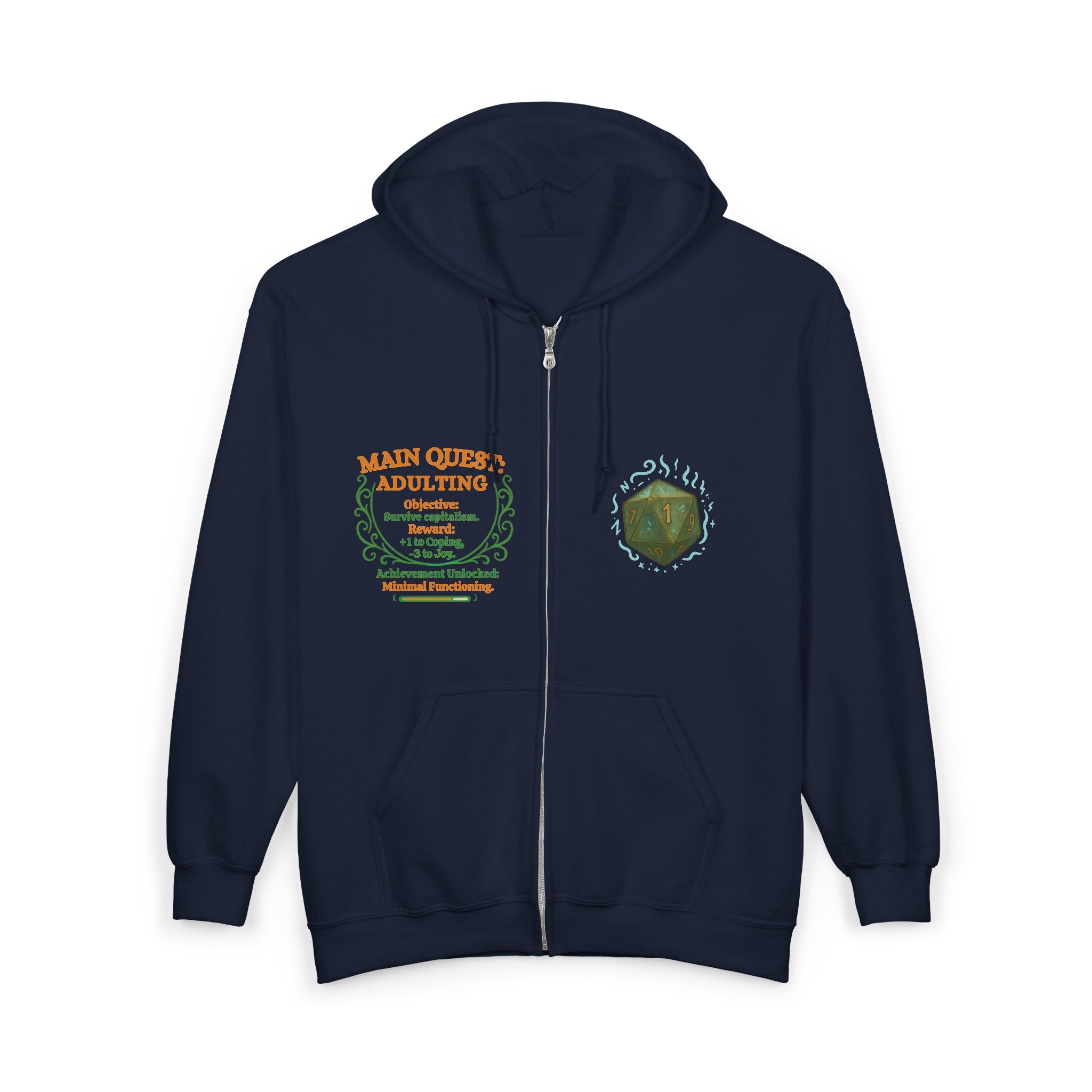 Adulting Quest Zip Hoodie – 'Main Quest: Adulting' Gamer RPG Humor