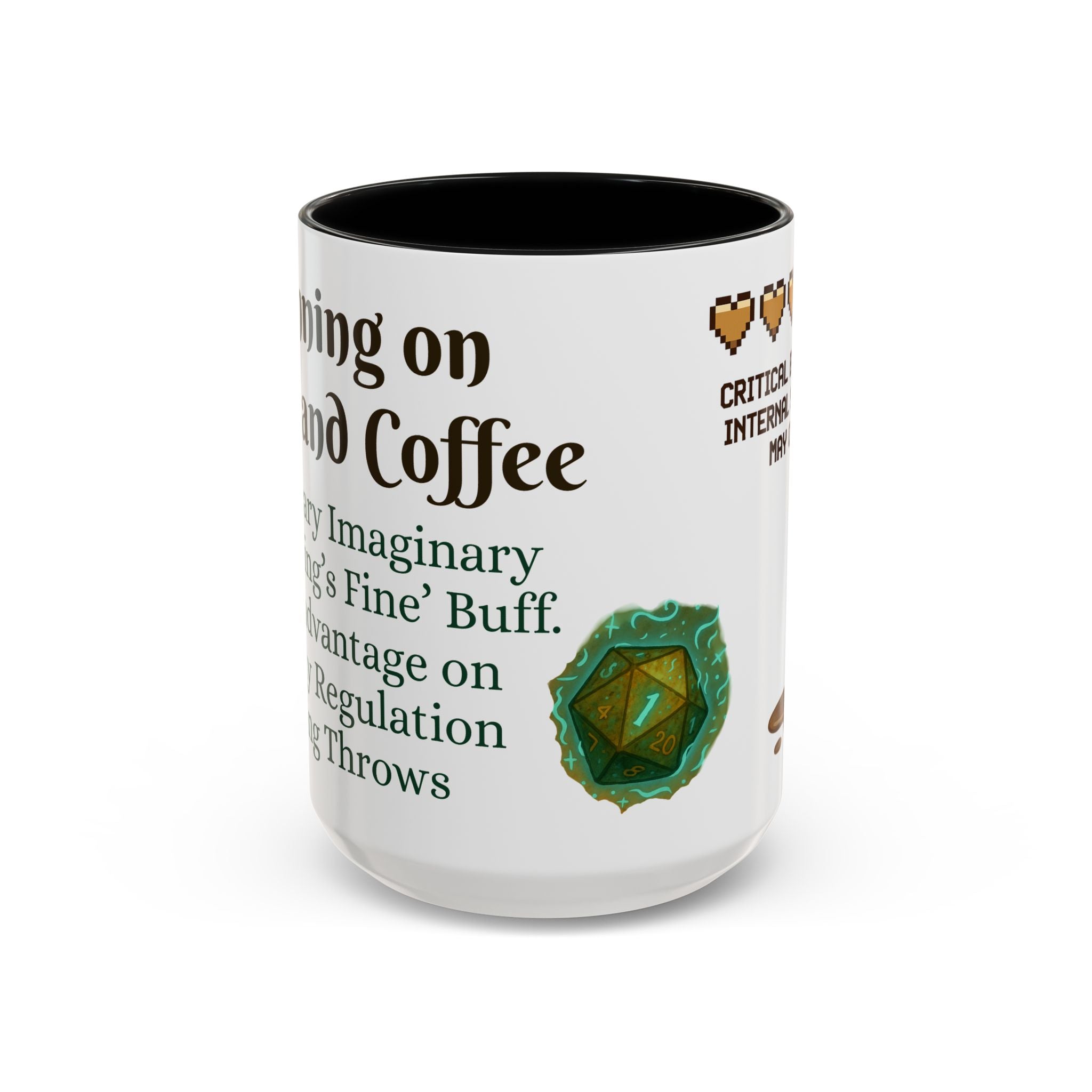 Gaming Coffee Mug – ‘Running on Vibes & Coffee’ Critical Brew Level for D&D Fans RPG