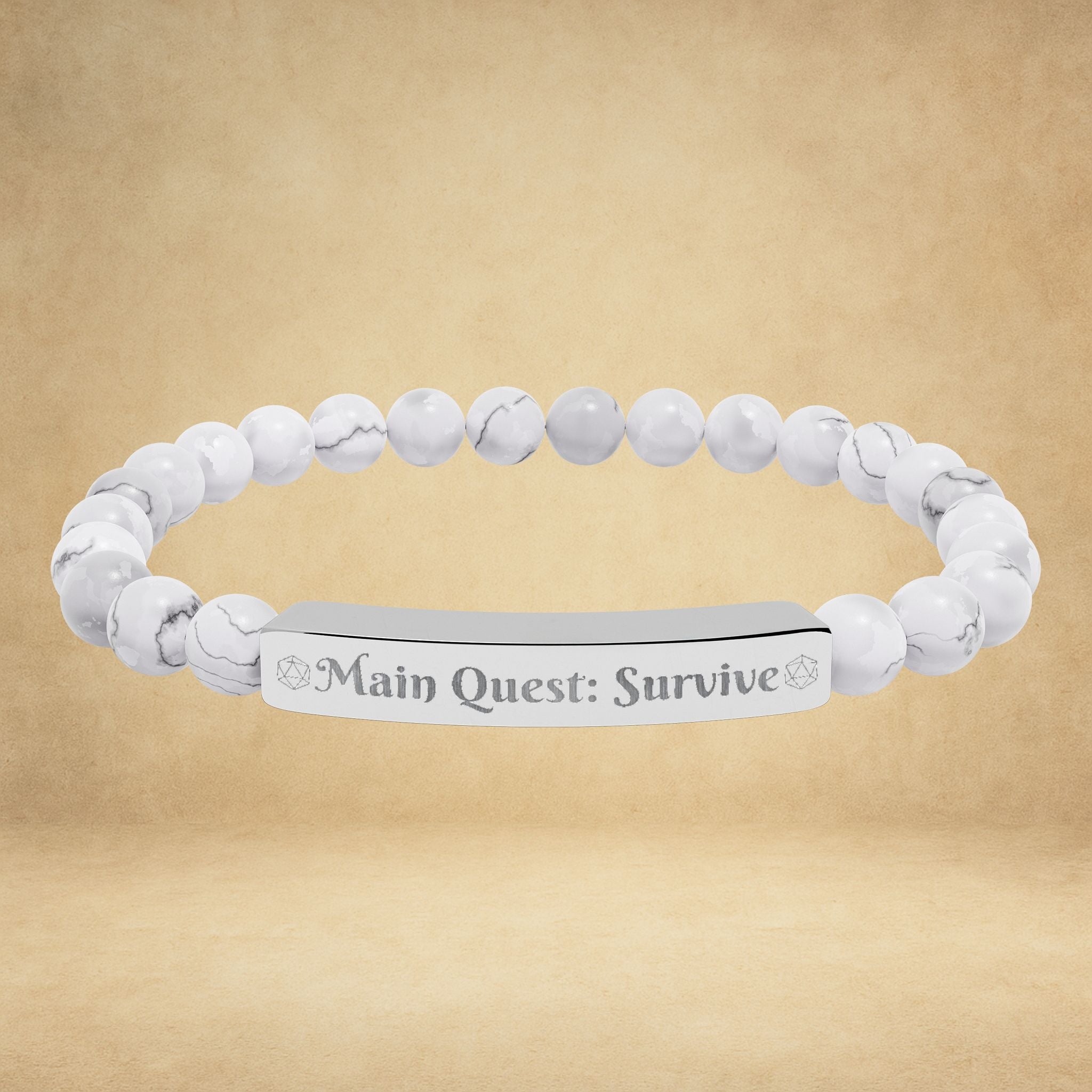 Main Quest: Survive - Engraved Natural Stone Stretch Bracelet