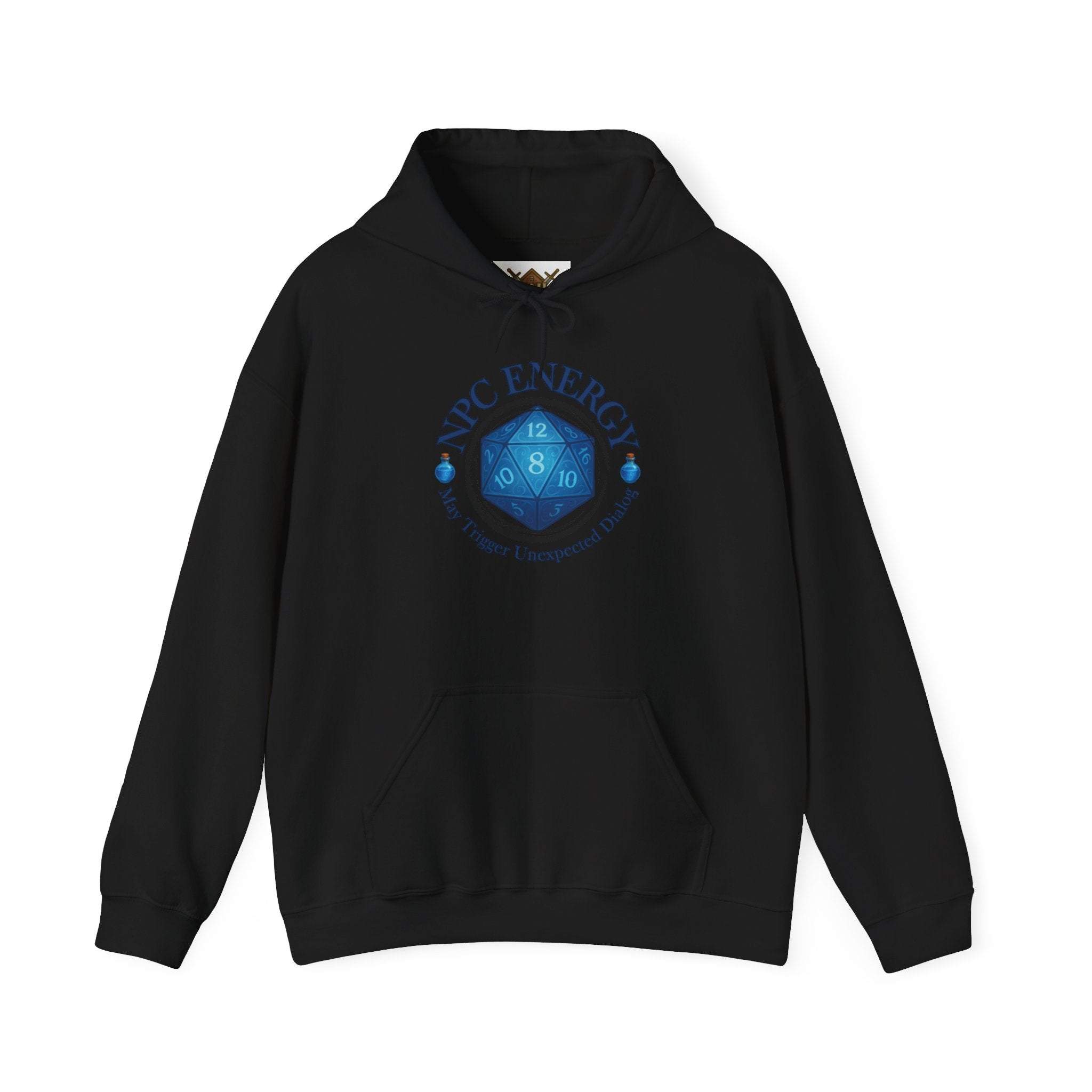 Funny Gamer Hoodie – NPC Energy Sweatshirt with D20 Dice & Dialogue Trigger Warning