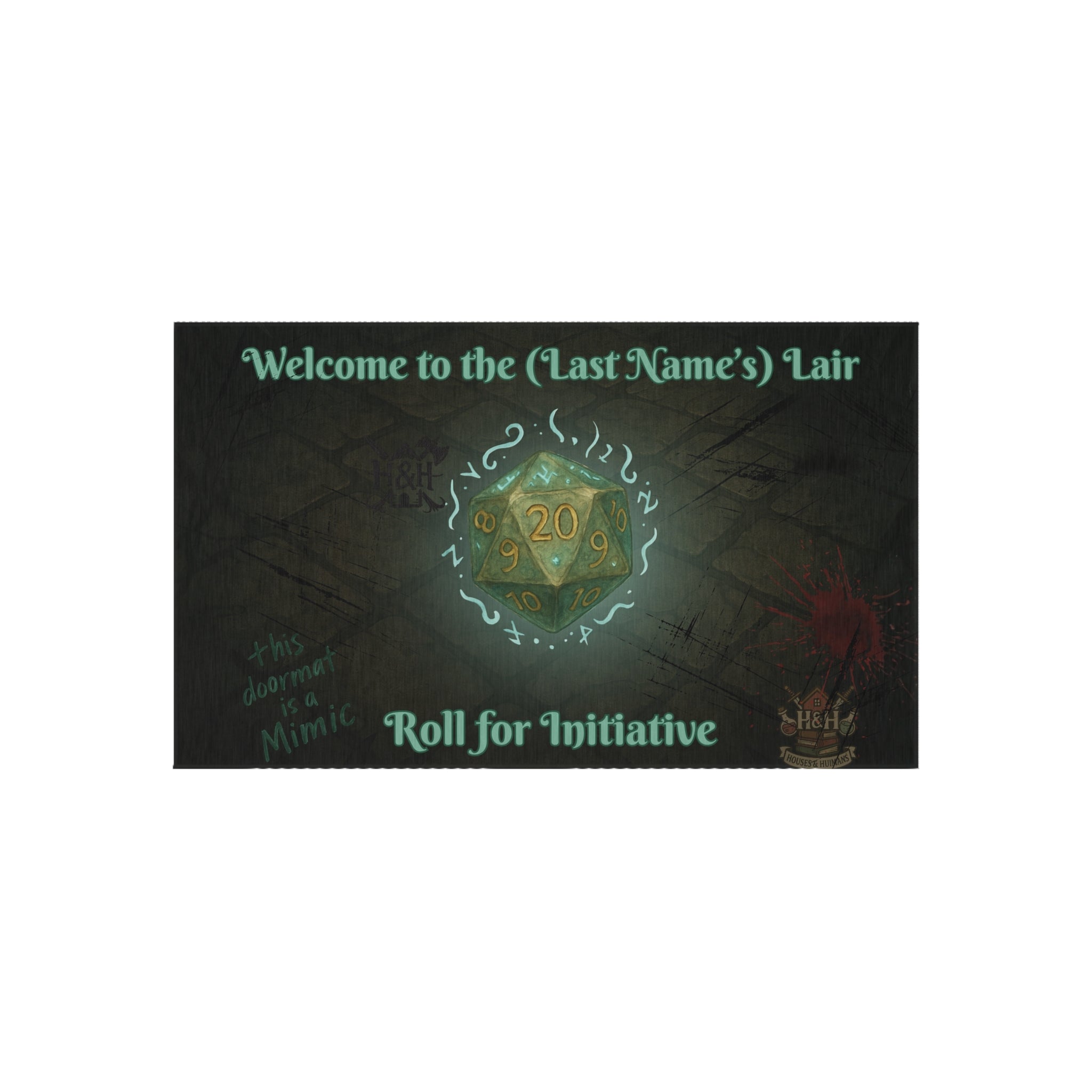 Personalized Gamer Doormat – ‘Welcome to the (Name)’s Lair’ RPG Mat with D20 Design