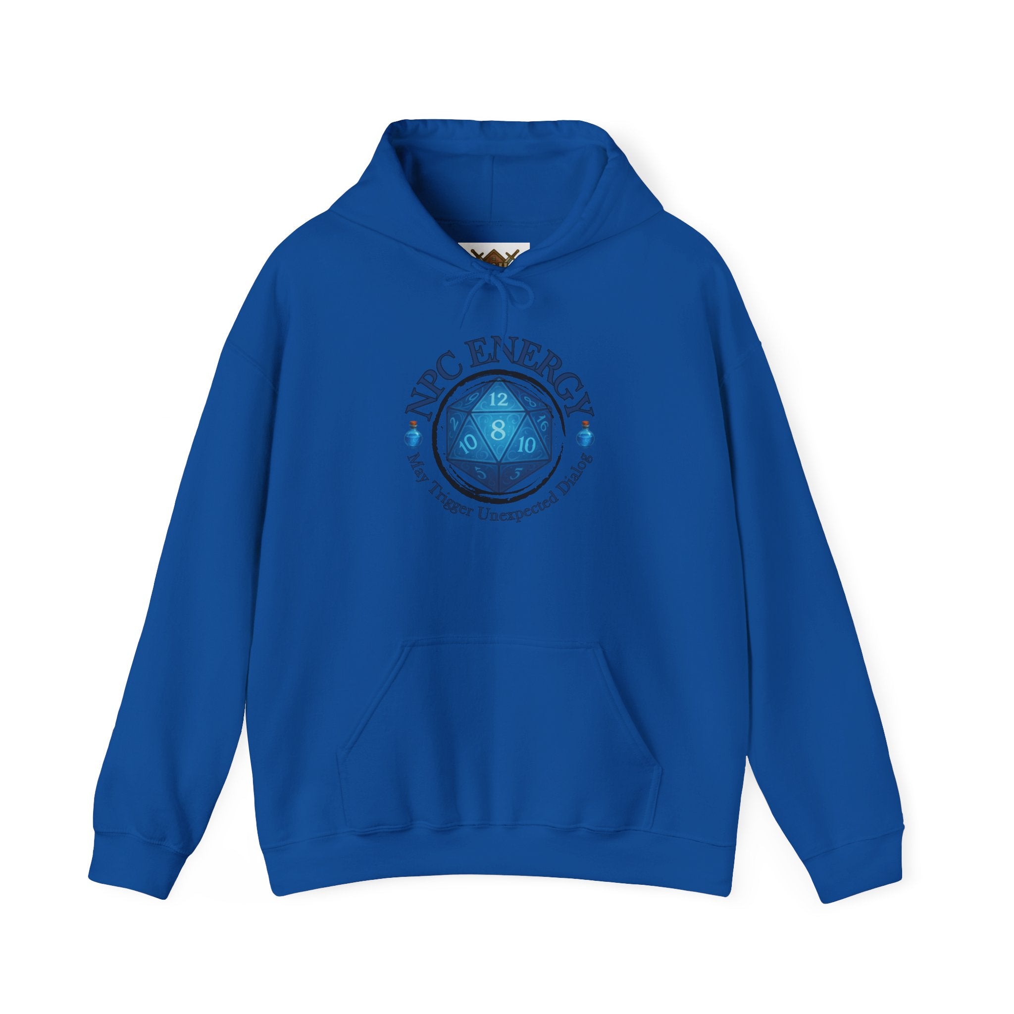 Funny Gamer Hoodie – NPC Energy Sweatshirt with D20 Dice & Dialogue Trigger Warning