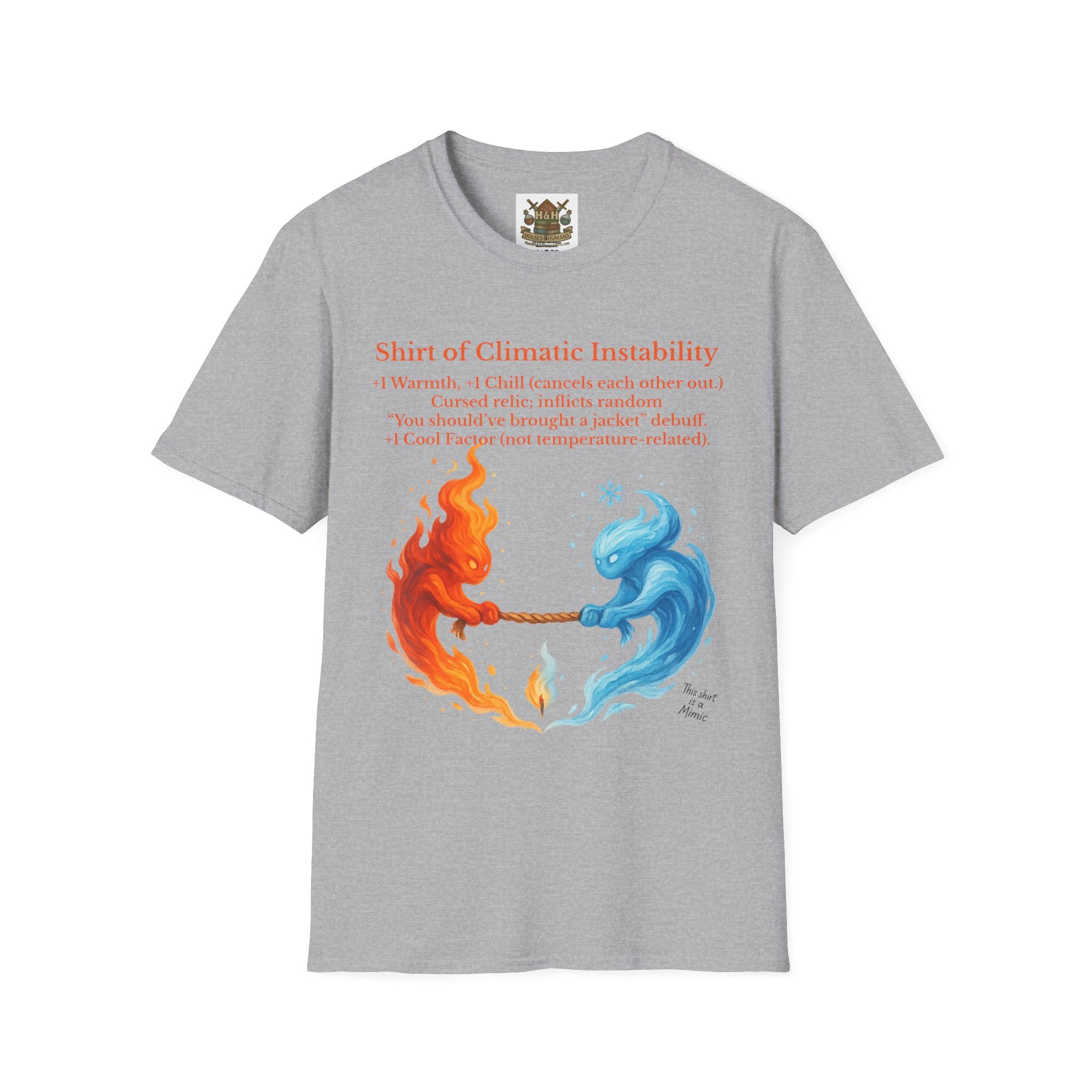 Funny RPG Shirt – ‘Shirt of Climatic Instability’ Cursed Relic Tee by Houses & Humans