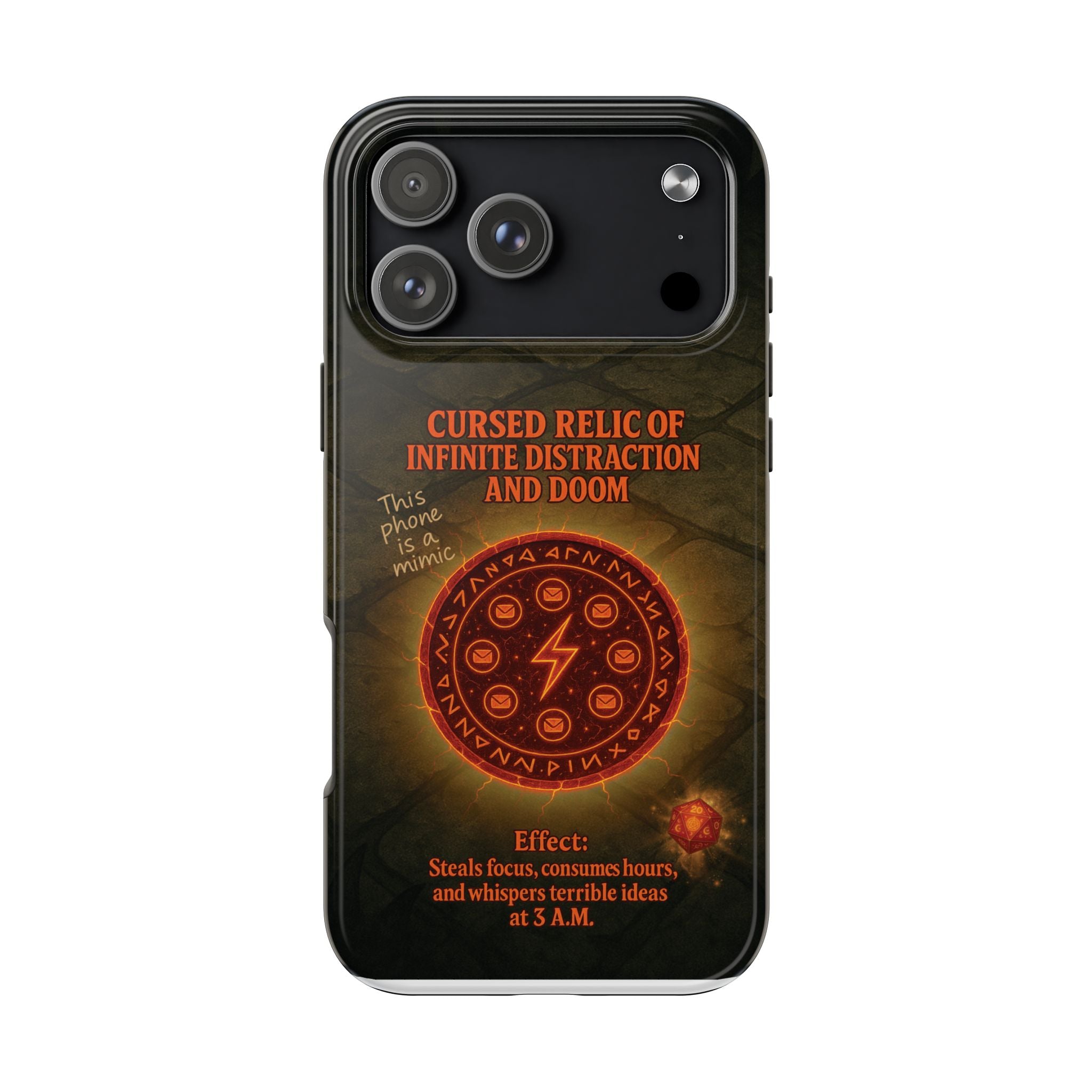 Cursed Relic Phone Case – 'Infinite Distraction & Doom' Protective RPG-Inspired Cover