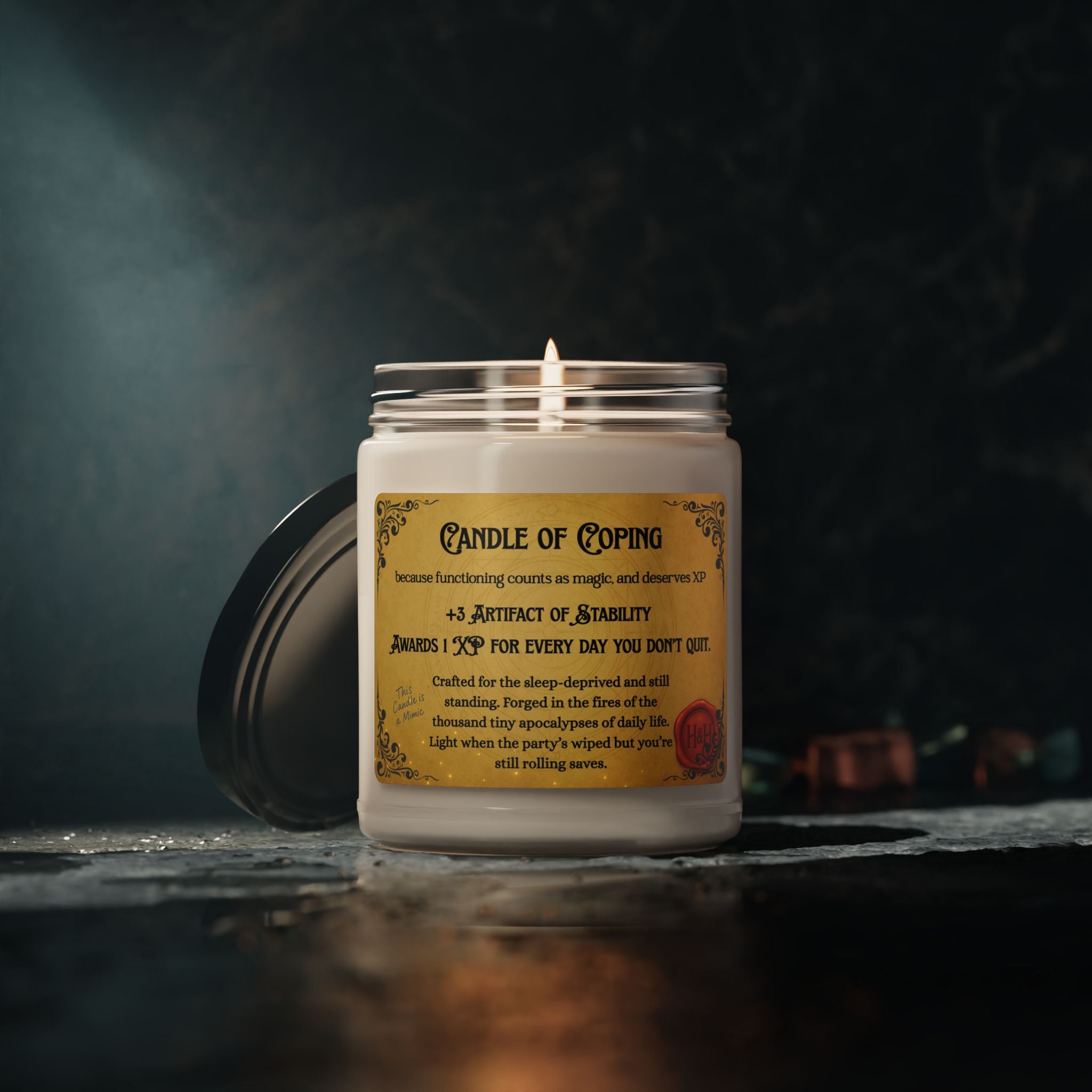 Candle of Coping – RPG-Inspired Scented Soy Candle for Relaxation & Self-Care (H&H Collection)