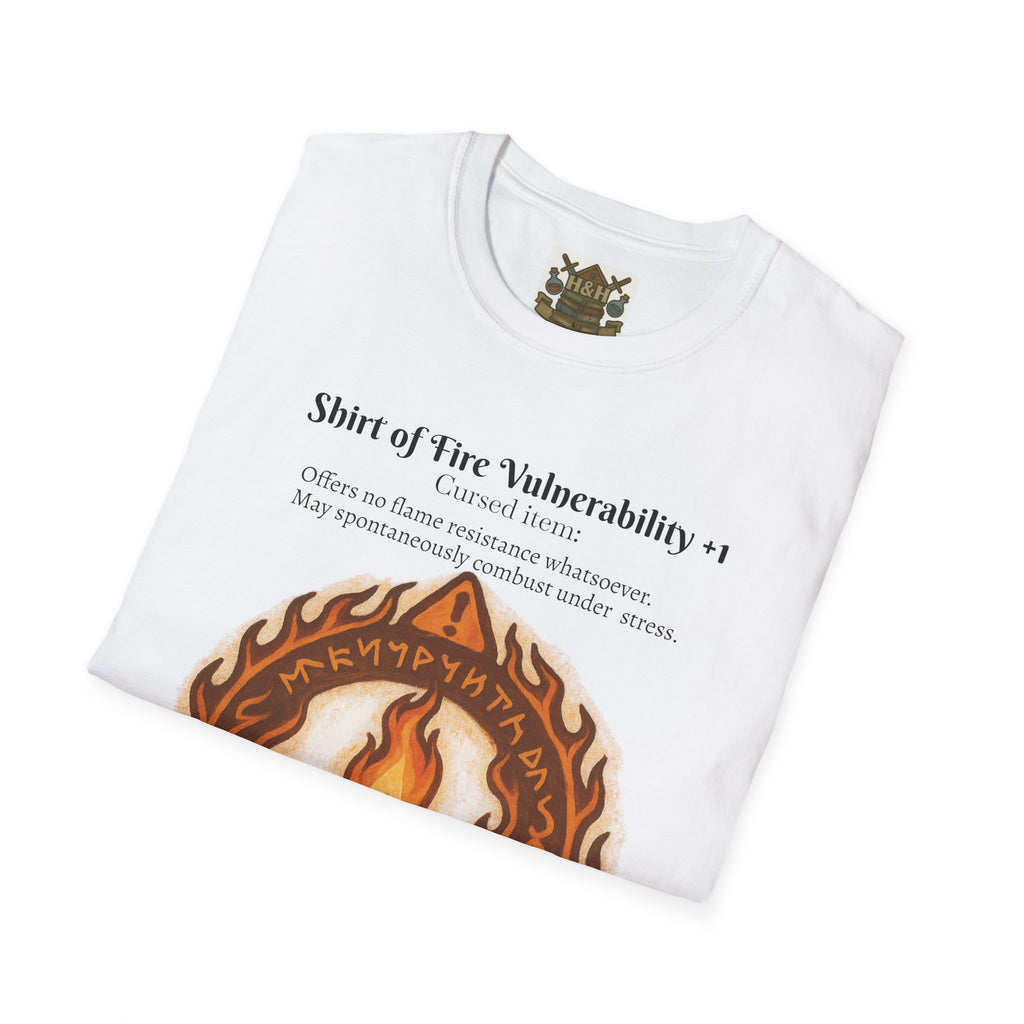 Cursed Item Shirt – ‘Shirt of Fire Vulnerability’ Fantasy Tee for RPG Gamers & Nerds