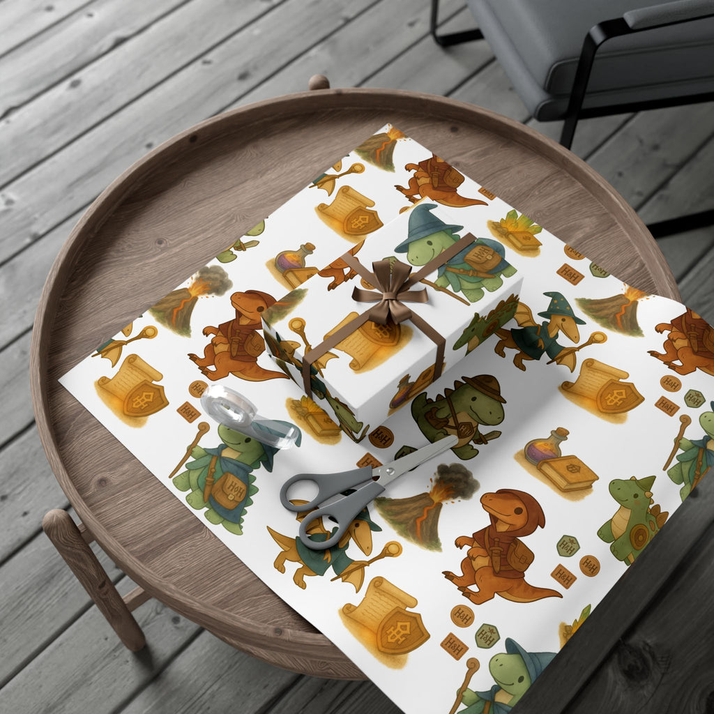 Dinosaur Gift Wrap Papers, Adventurous Holiday Gift RPG wrapping paper
