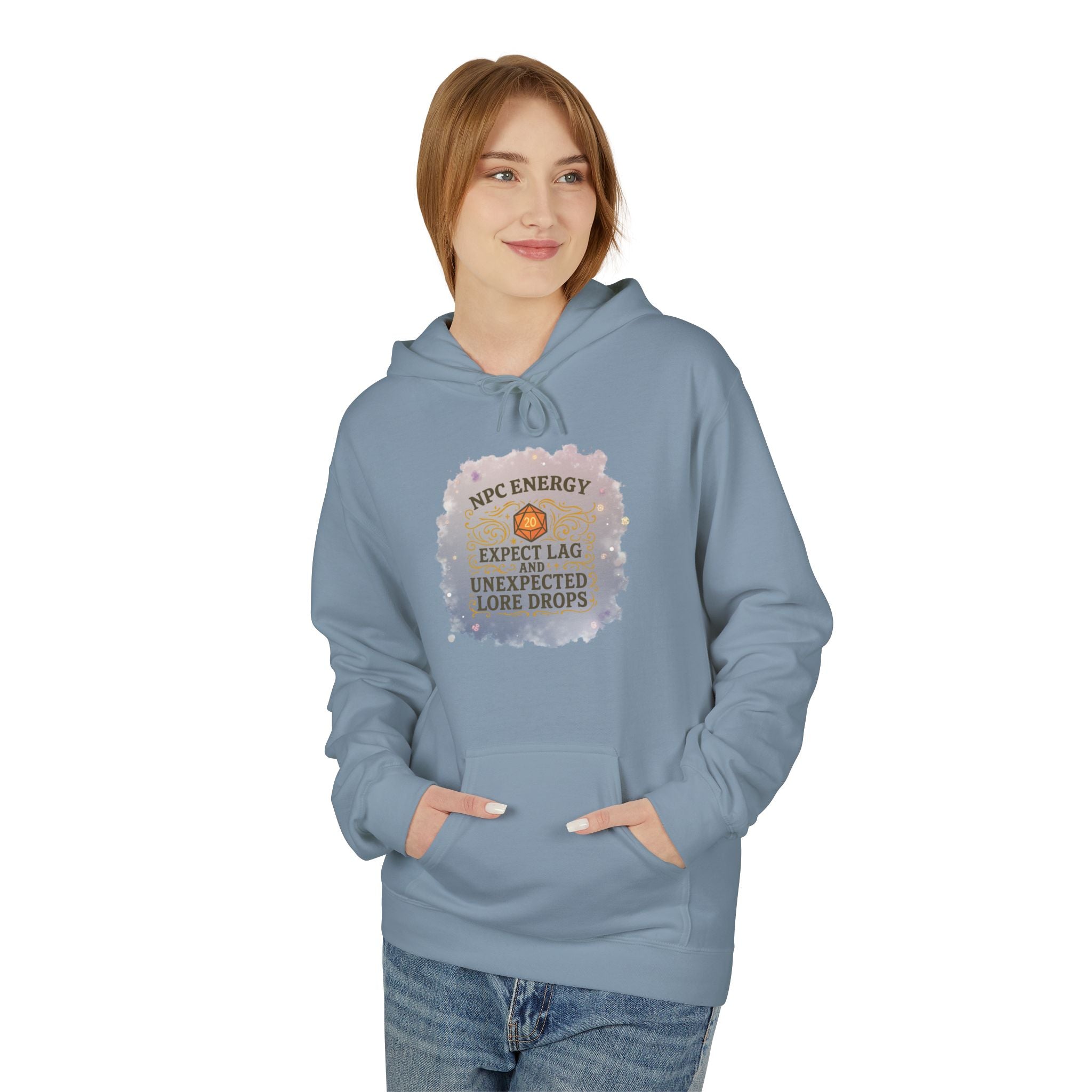 NPC Energy Hoodie – Funny Gamer Hoodie with Lore Drops & Lag Warning (RPG Style)