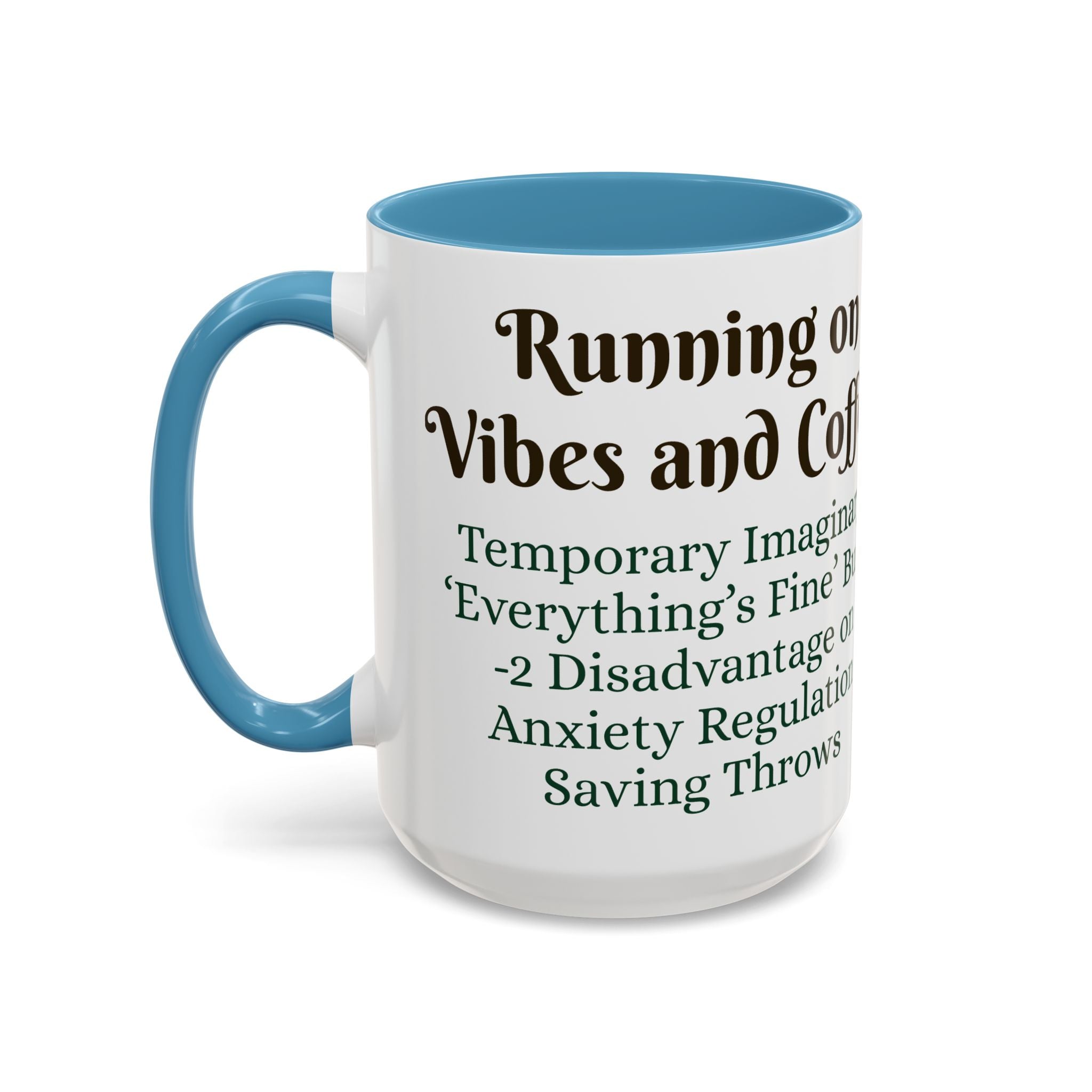 Gaming Coffee Mug – ‘Running on Vibes & Coffee’ Critical Brew Level for D&D Fans RPG