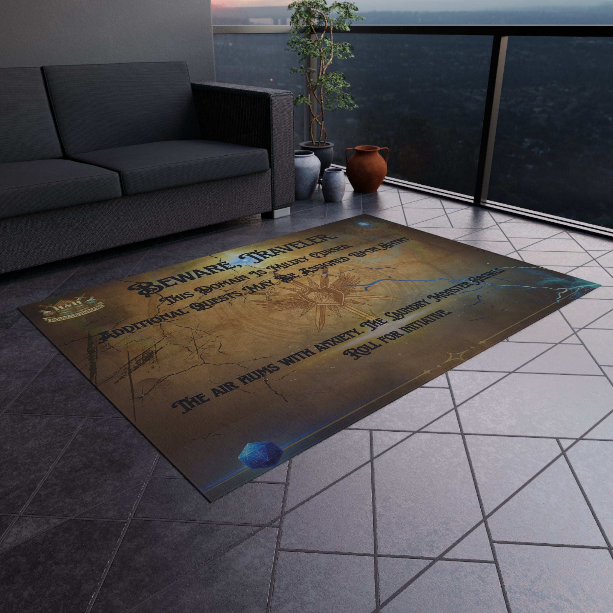 Beware, Traveler Doormat – Fantasy Rug for Gamers, Nerds & RPG Fans