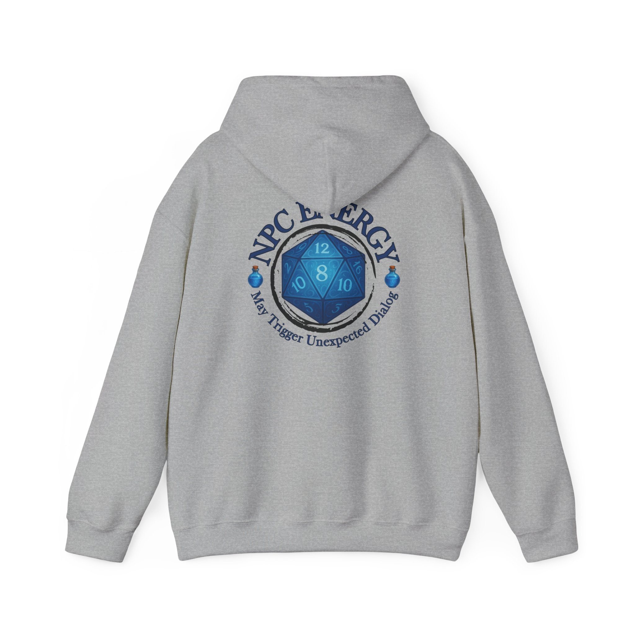 Funny Gamer Hoodie – NPC Energy Sweatshirt with D20 Dice & Dialogue Trigger Warning