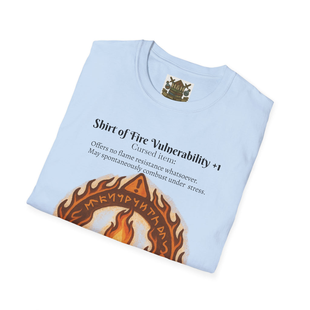 Cursed Item Shirt – ‘Shirt of Fire Vulnerability’ Fantasy Tee for RPG Gamers & Nerds