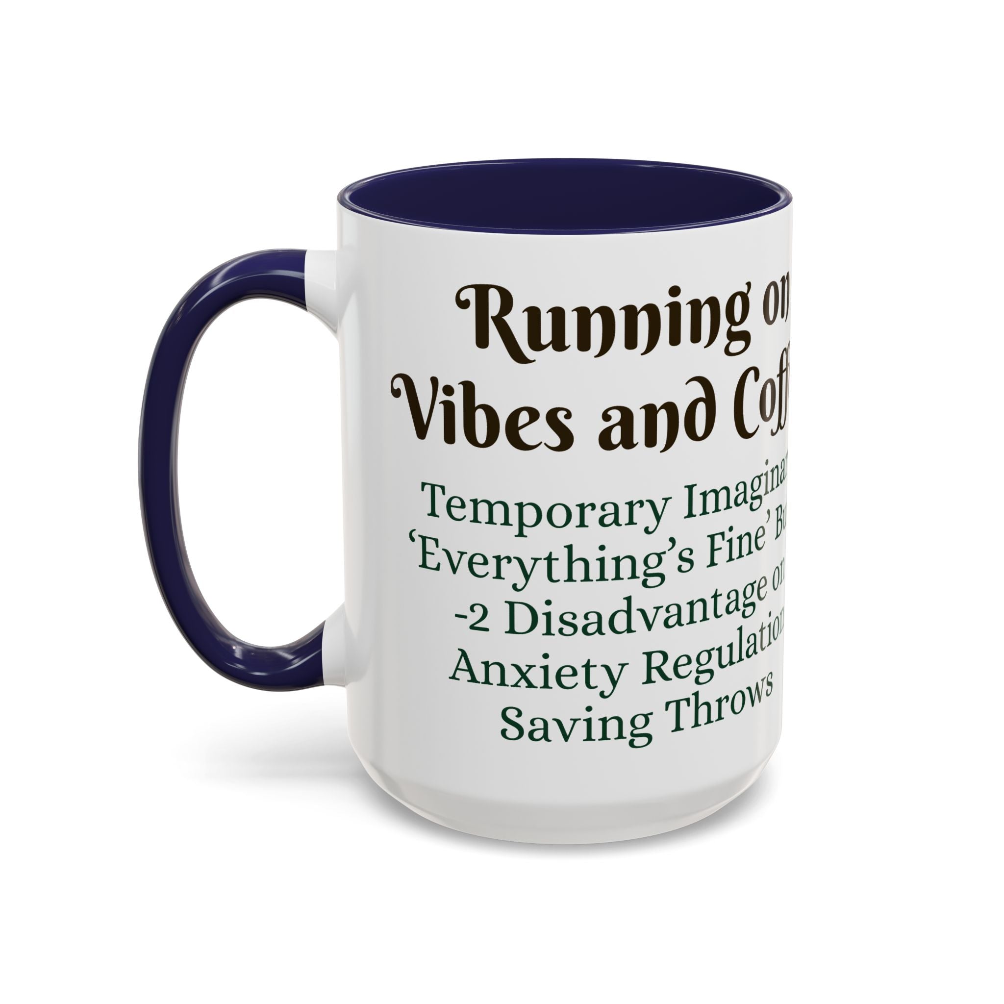Gaming Coffee Mug – ‘Running on Vibes & Coffee’ Critical Brew Level for D&D Fans RPG