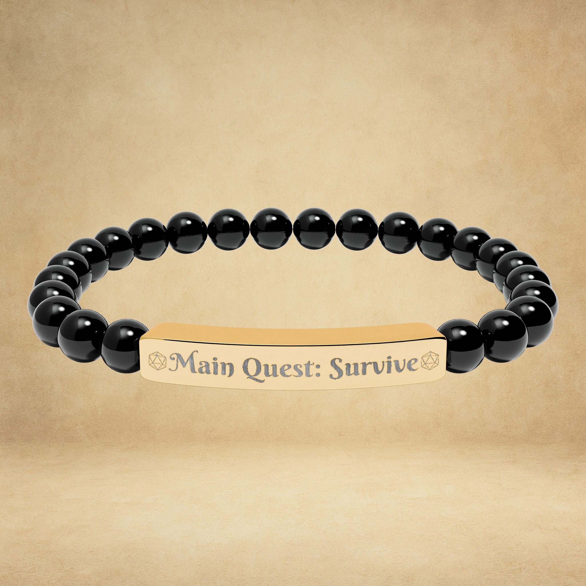 Main Quest: Survive - Engraved Natural Stone Stretch Bracelet