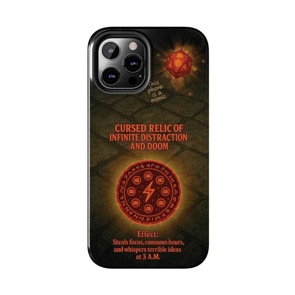 Cursed Relic Phone Case – 'Infinite Distraction & Doom' Protective RPG-Inspired Cover