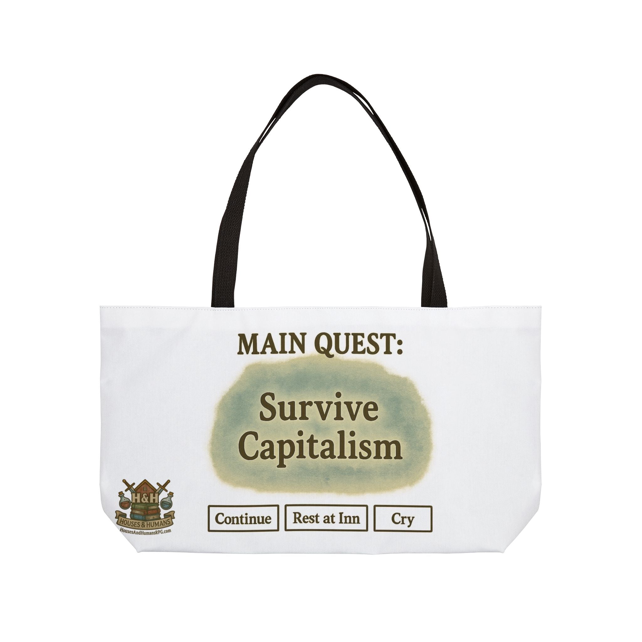 Main Quest: Survive Capitalism Tote – Funny Gamer Travel Bag | Press Start to Cope Canvas Tote