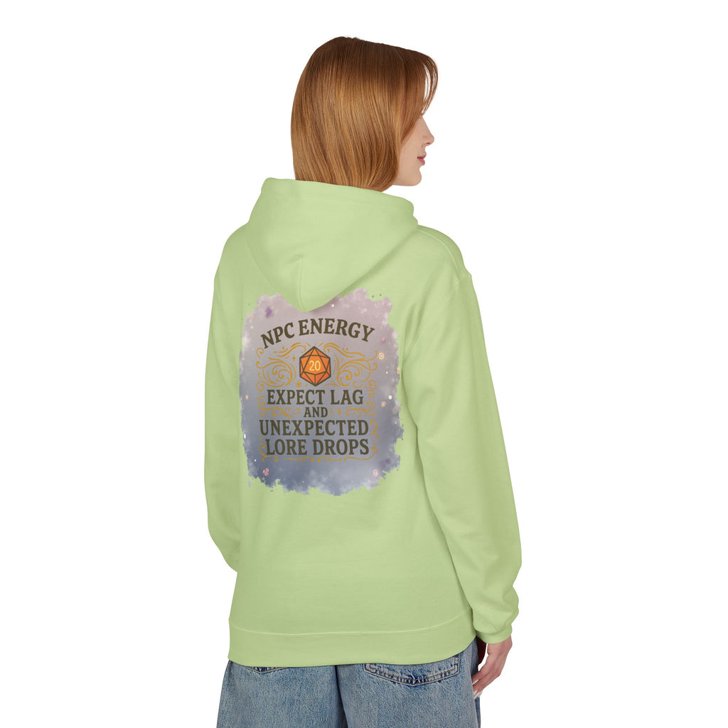 NPC Energy Hoodie – Funny Gamer Hoodie with Lore Drops & Lag Warning (RPG Style)