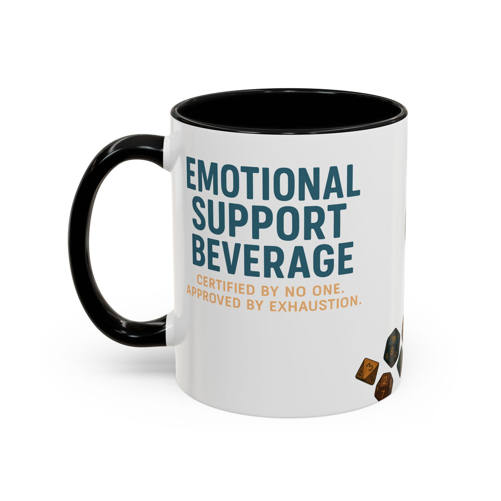 TTRPG Mug – ‘Emotional Support Beverage’ Mental Health Humor Cup for Gamers